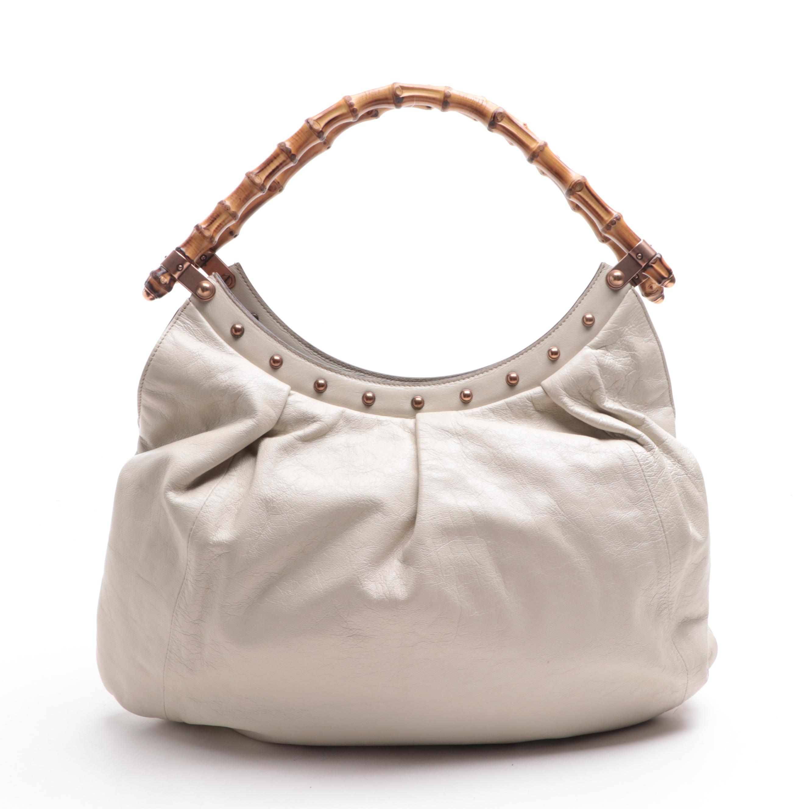 Gucci Bamboo Handle Hobo Bag in Cream Leather