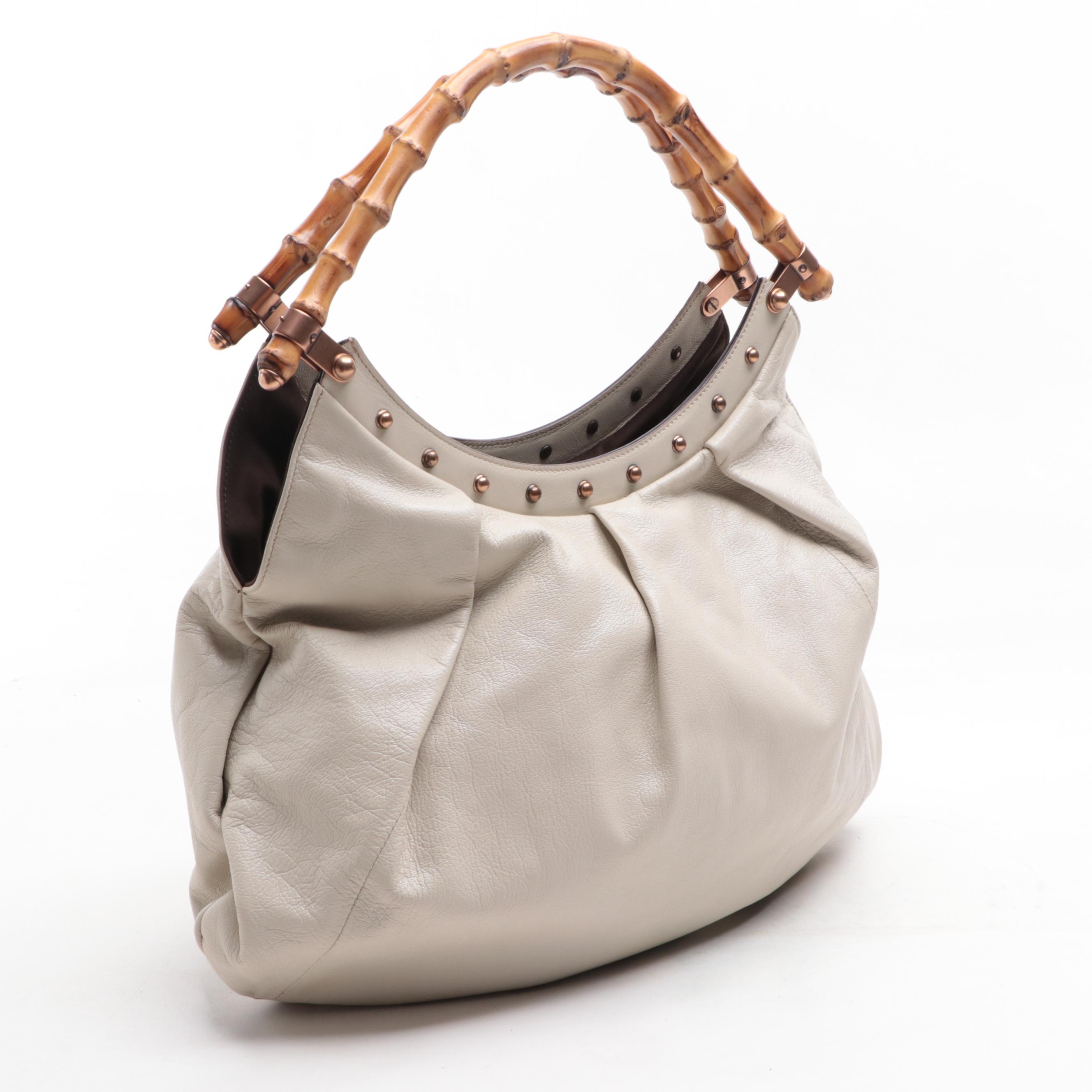 Gucci Bamboo Handle Hobo Bag in Cream Leather
