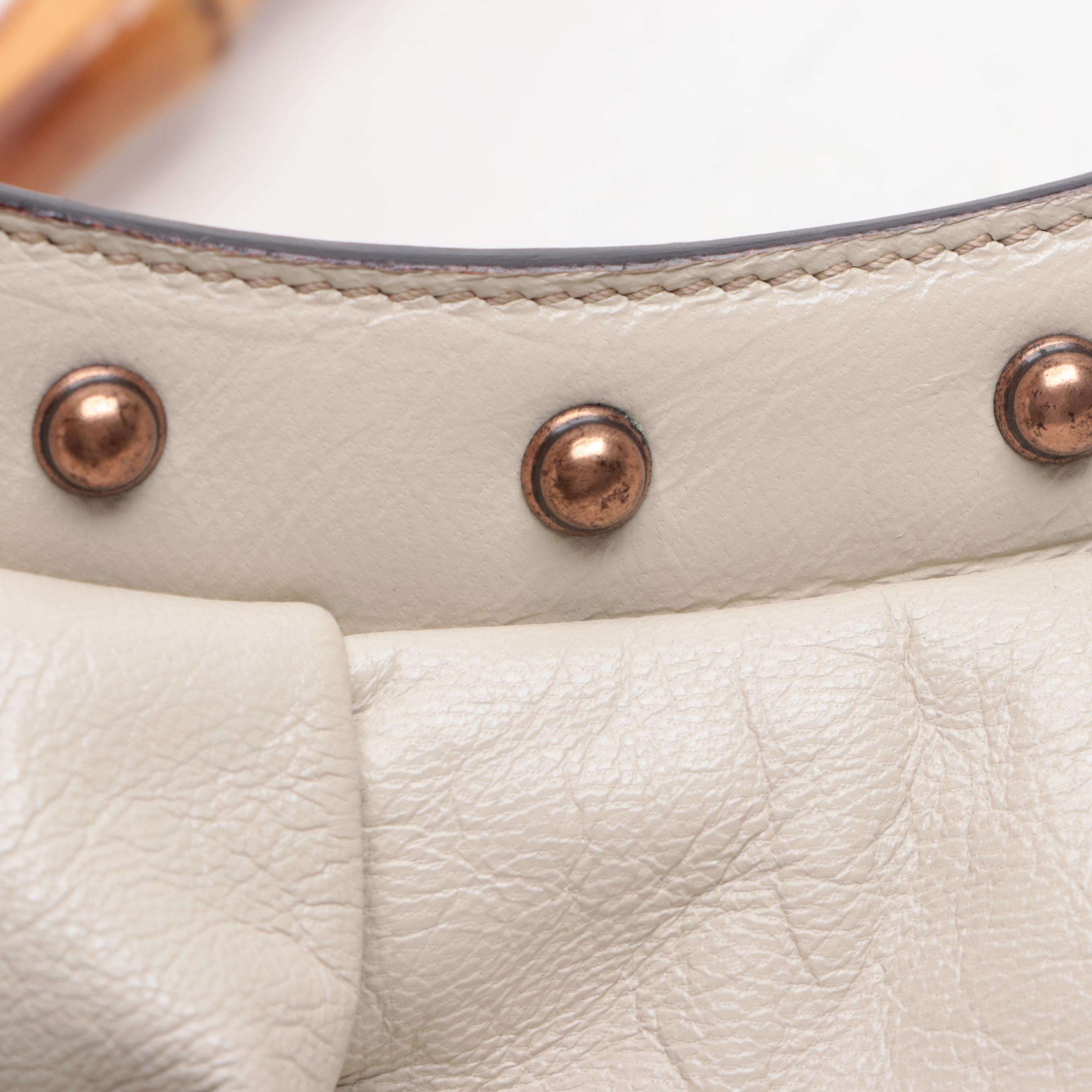 Gucci Bamboo Handle Hobo Bag in Cream Leather