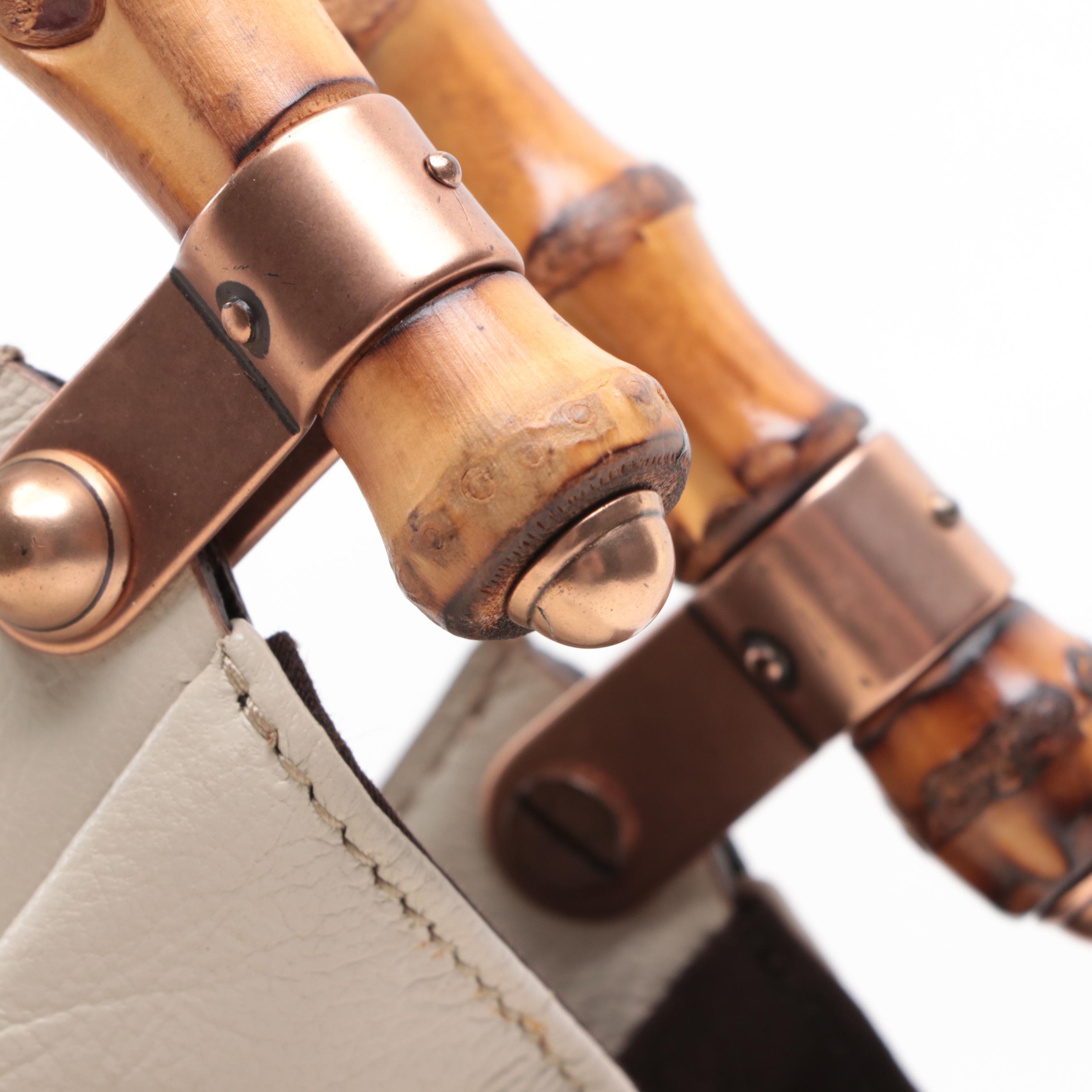 Gucci Bamboo Handle Hobo Bag in Cream Leather
