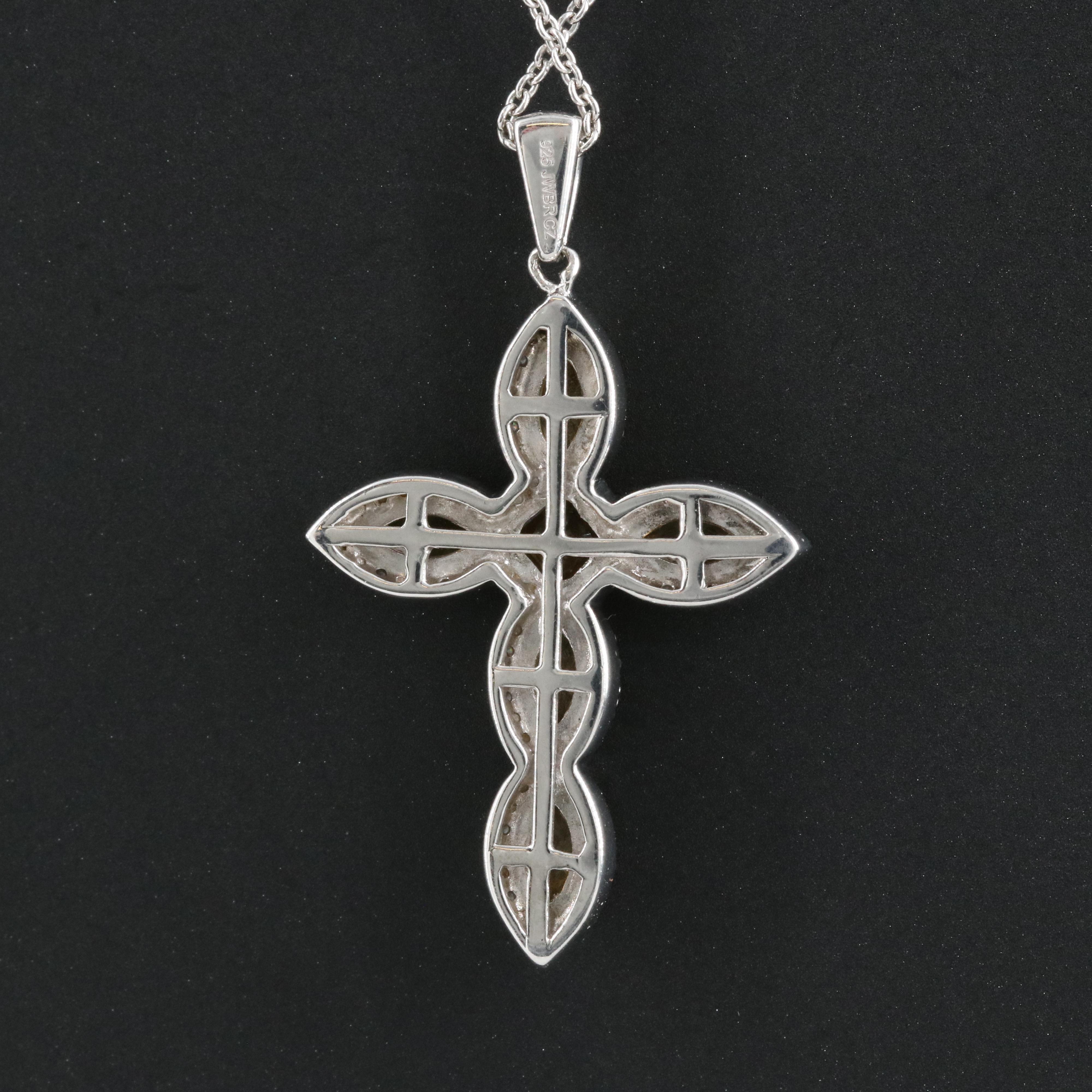 Sterling Citrine and Cubic Zirconia Cross Pendant Necklace