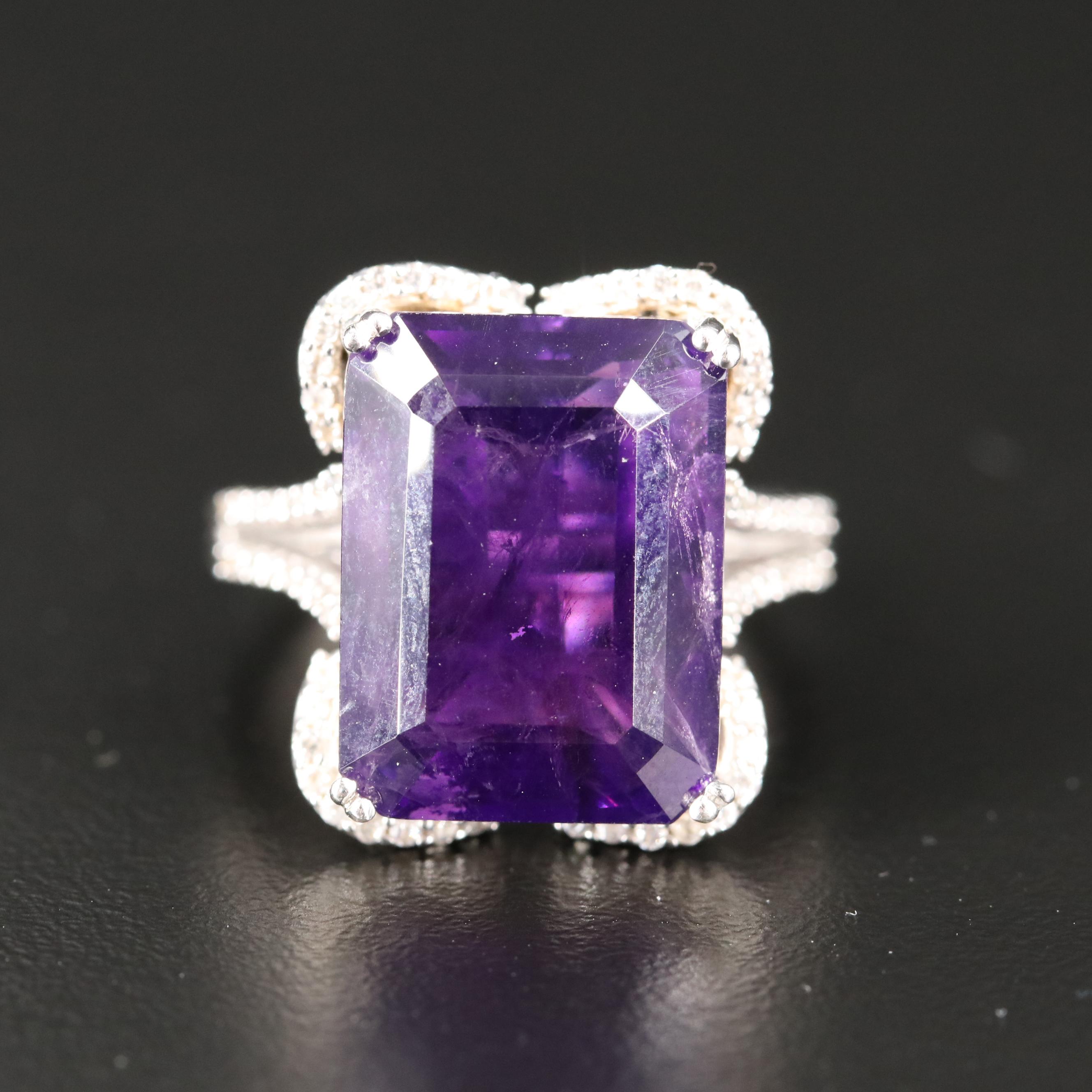 Sterling Amethyst and White Zircon Ring