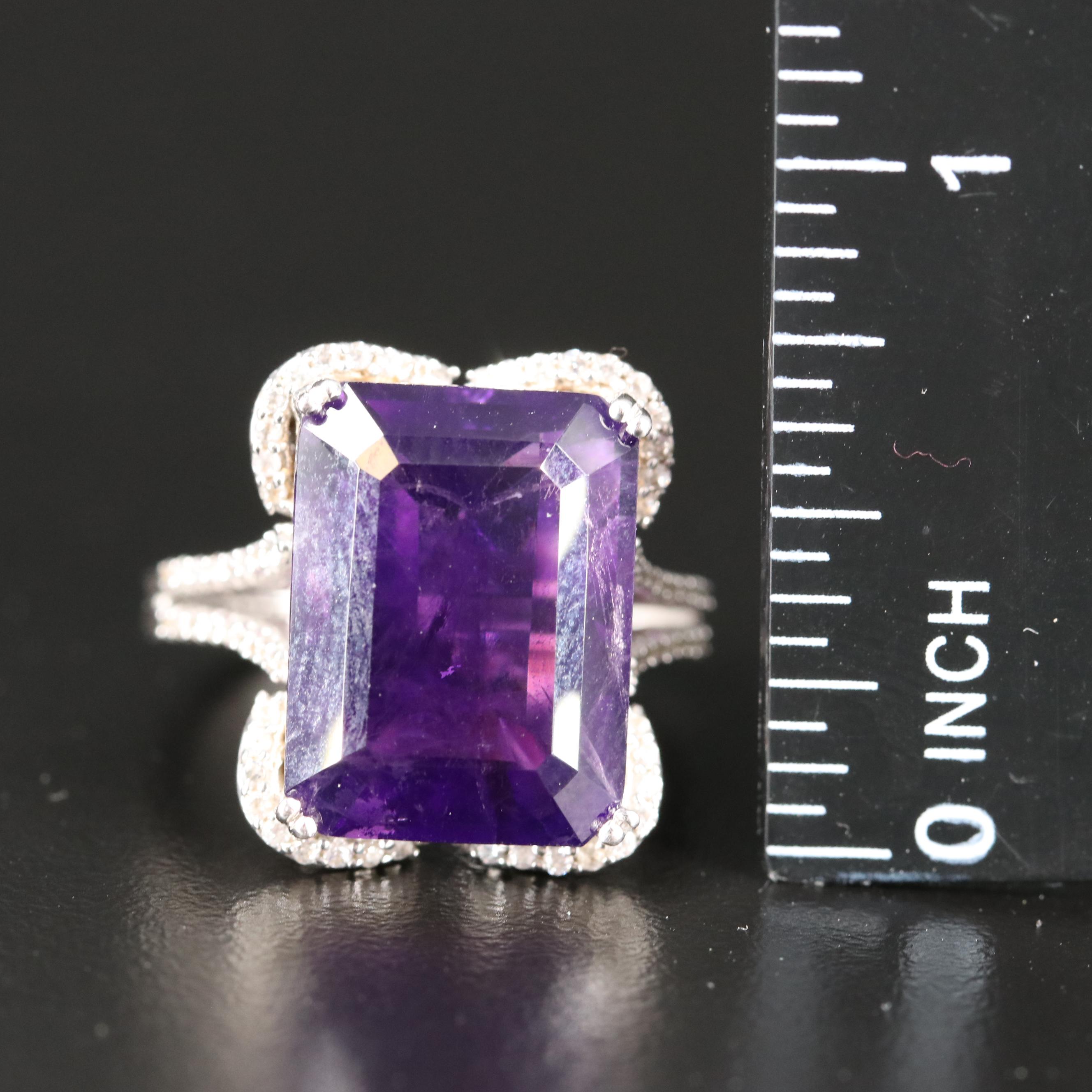 Sterling Amethyst and White Zircon Ring