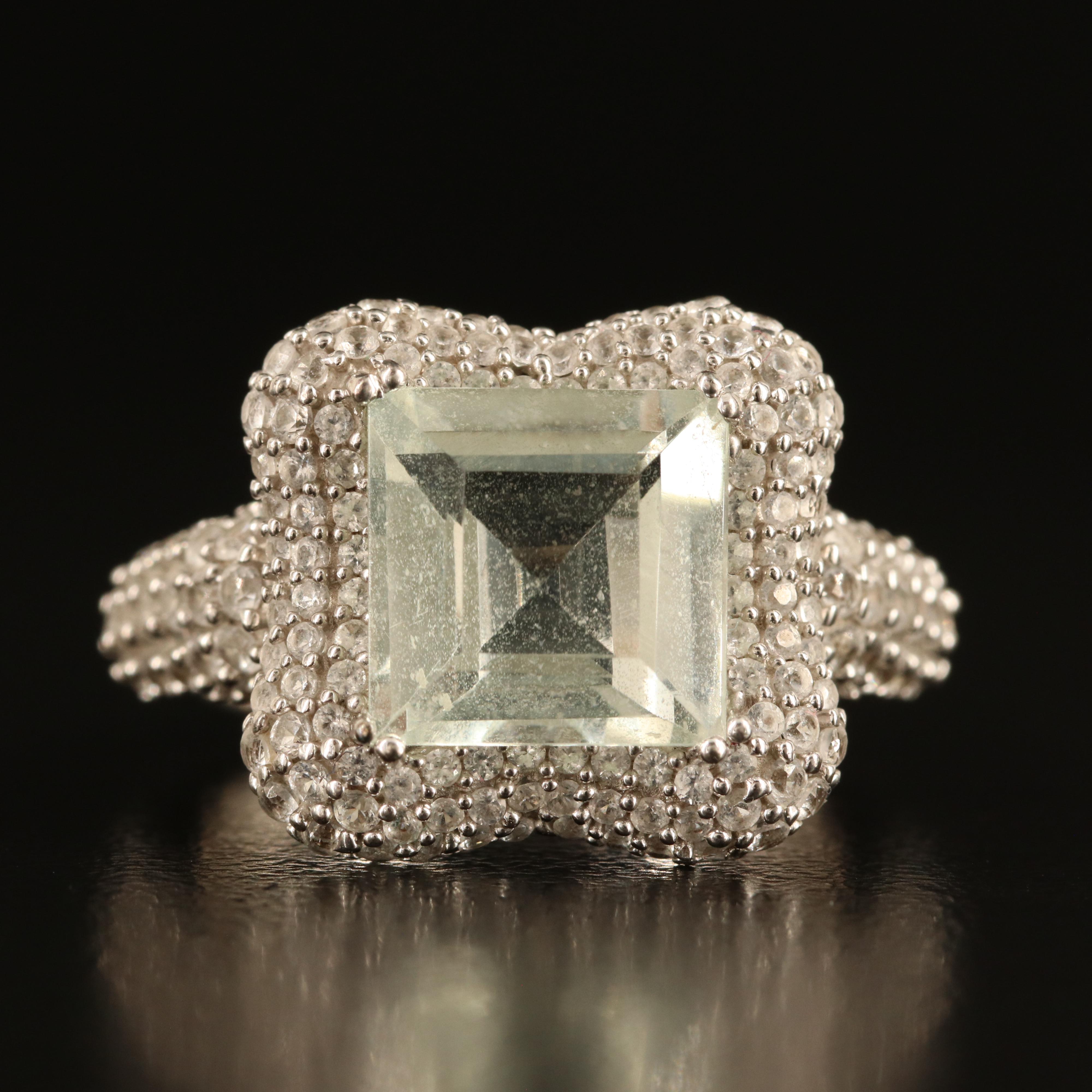 Sterling Rock Crystal Quartz and White Sapphire Ring