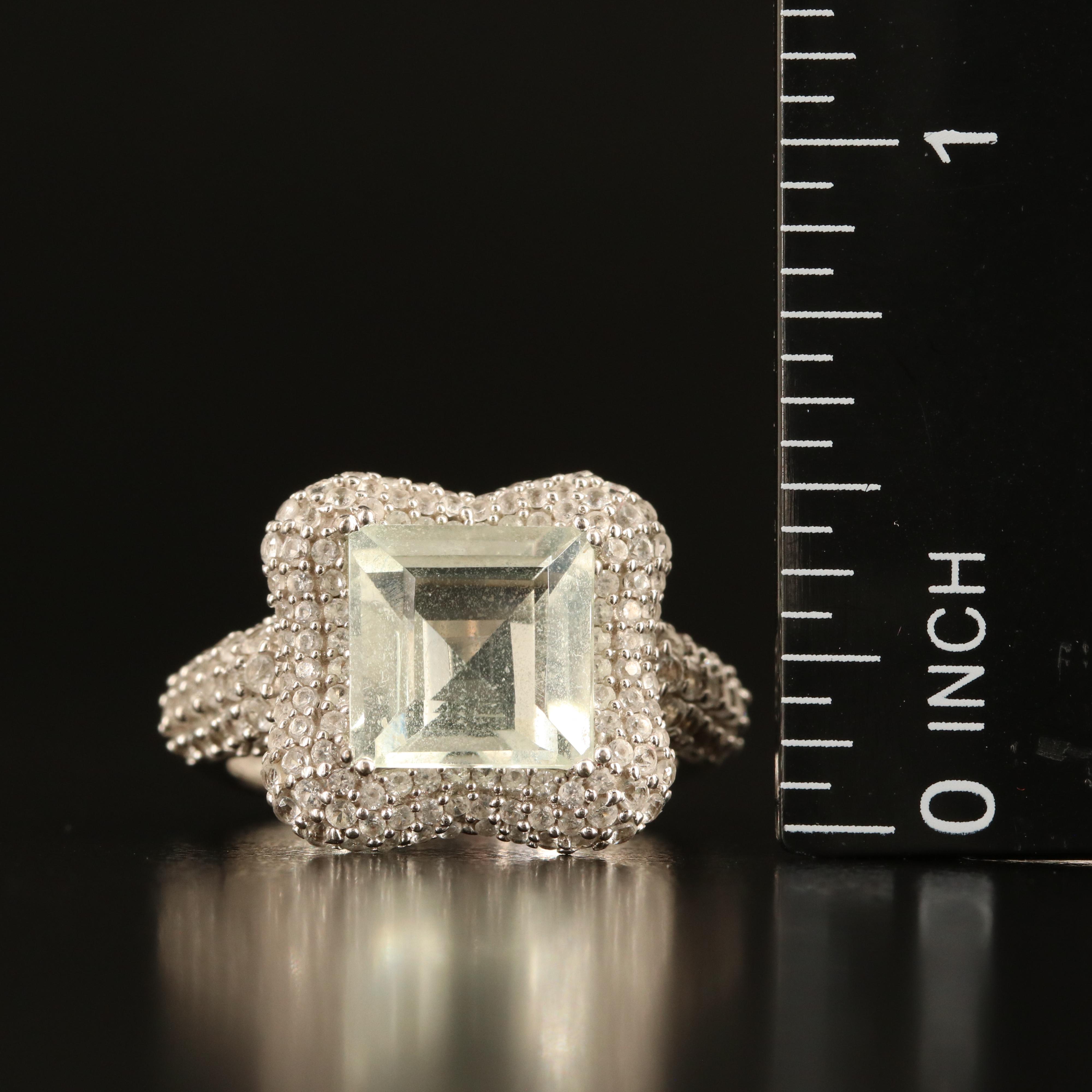 Sterling Rock Crystal Quartz and White Sapphire Ring