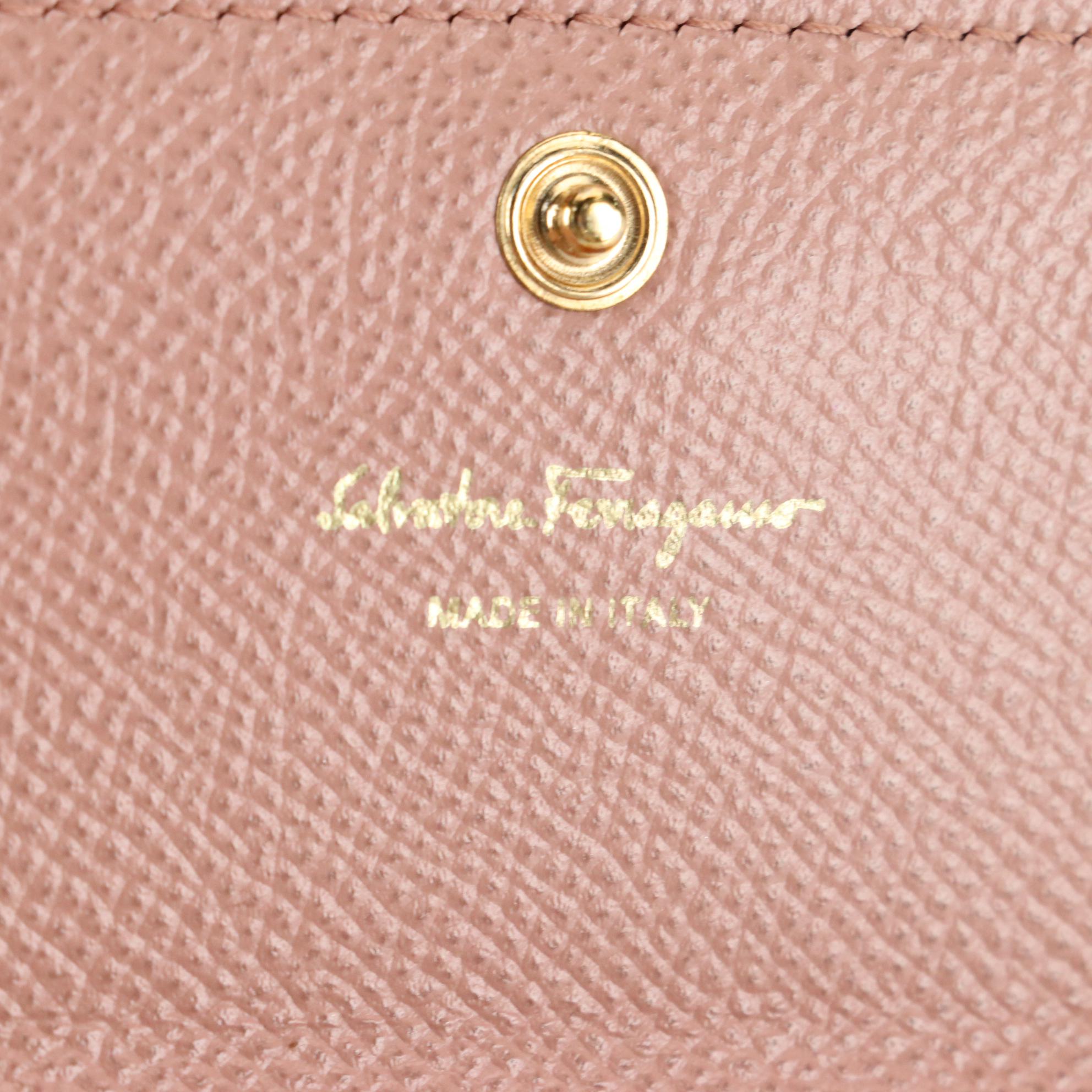 Salvatore Ferragamo Vara Bow Compact Flap Wallet in Pink Crossgrain Leather