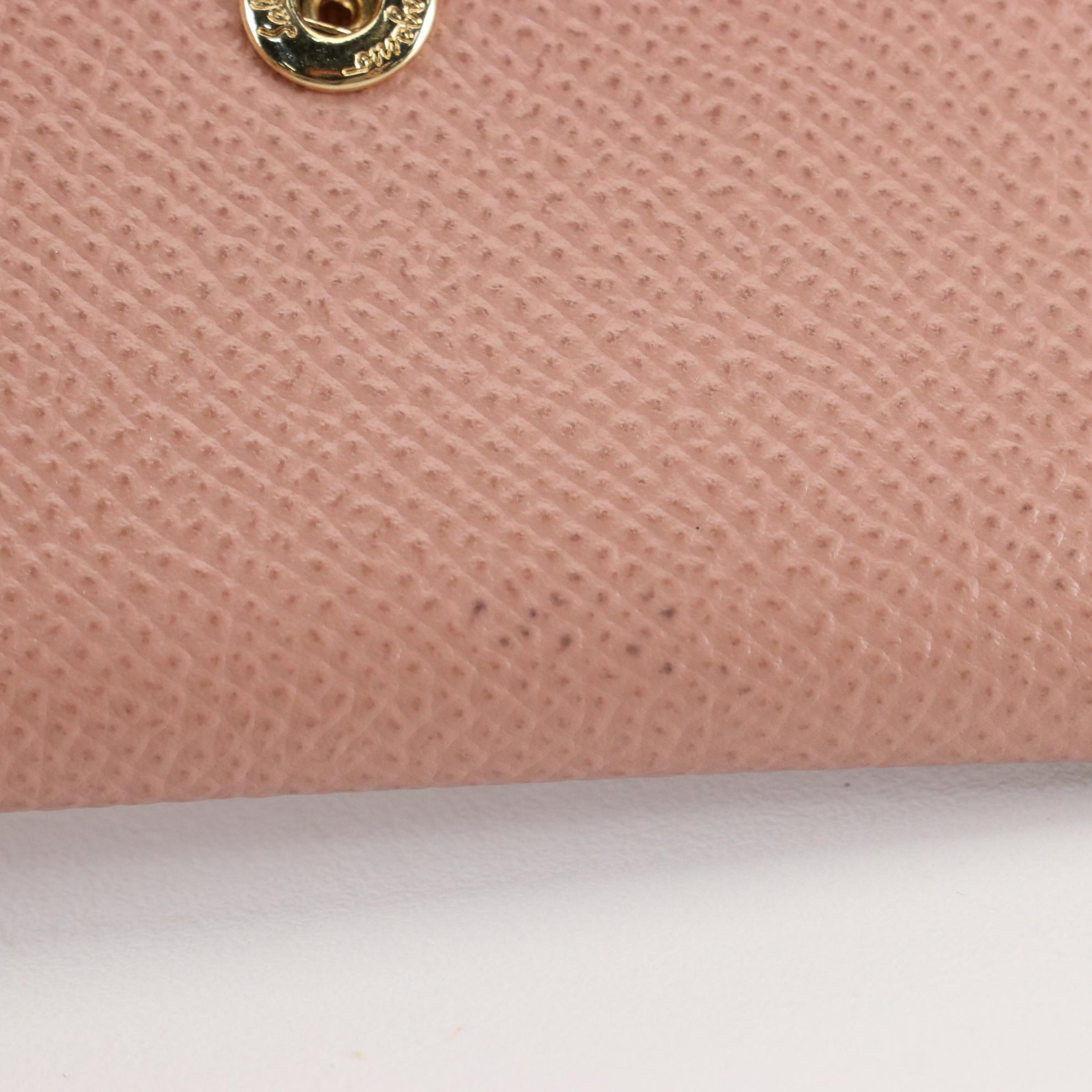 Salvatore Ferragamo Vara Bow Compact Flap Wallet in Pink Crossgrain Leather