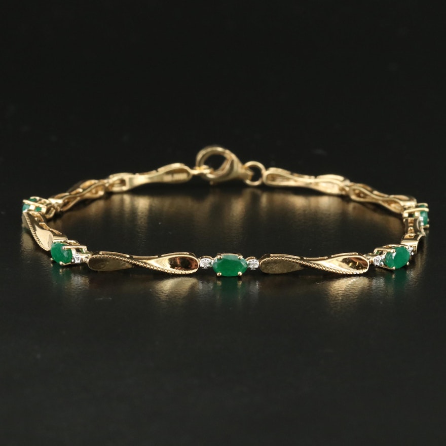 Sterling Emerald and Diamond Bracelet