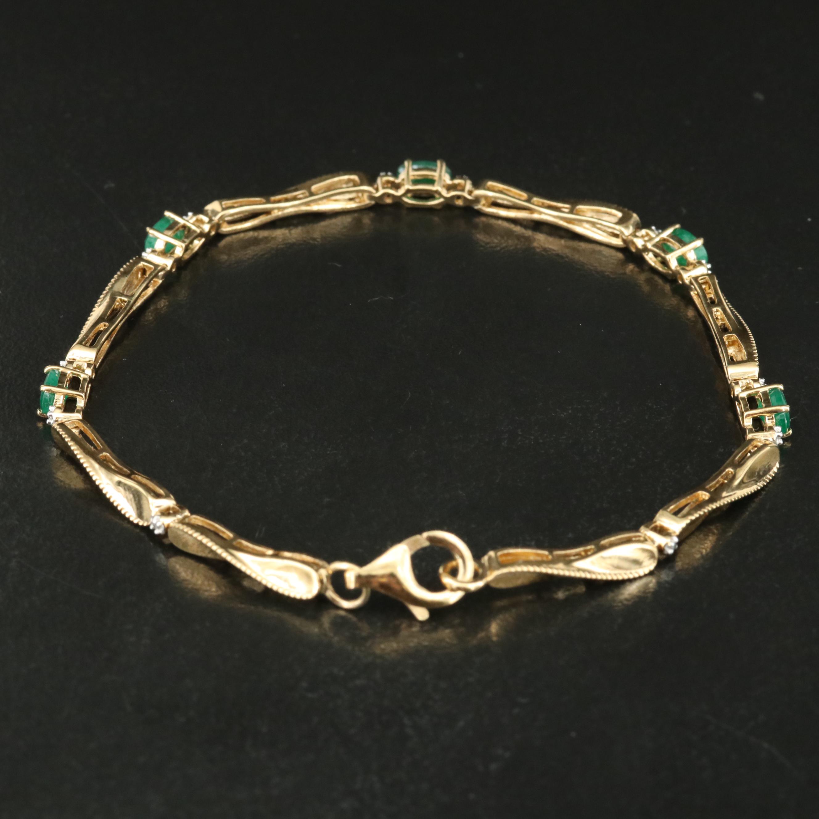 Sterling Emerald and Diamond Bracelet