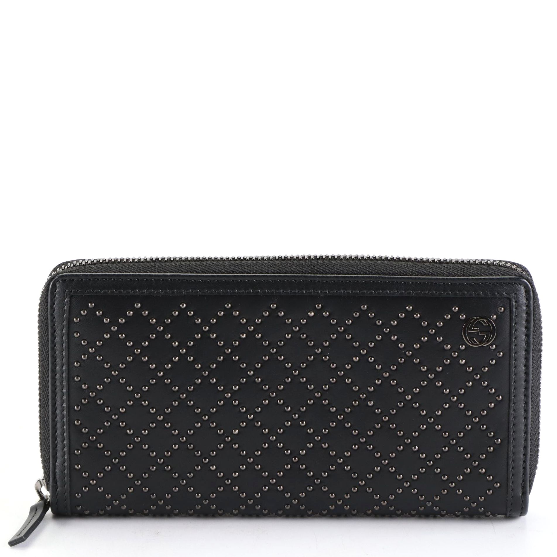 Gucci Zip-Around Wallet in Diamante Studded Leather with Interlocking GG