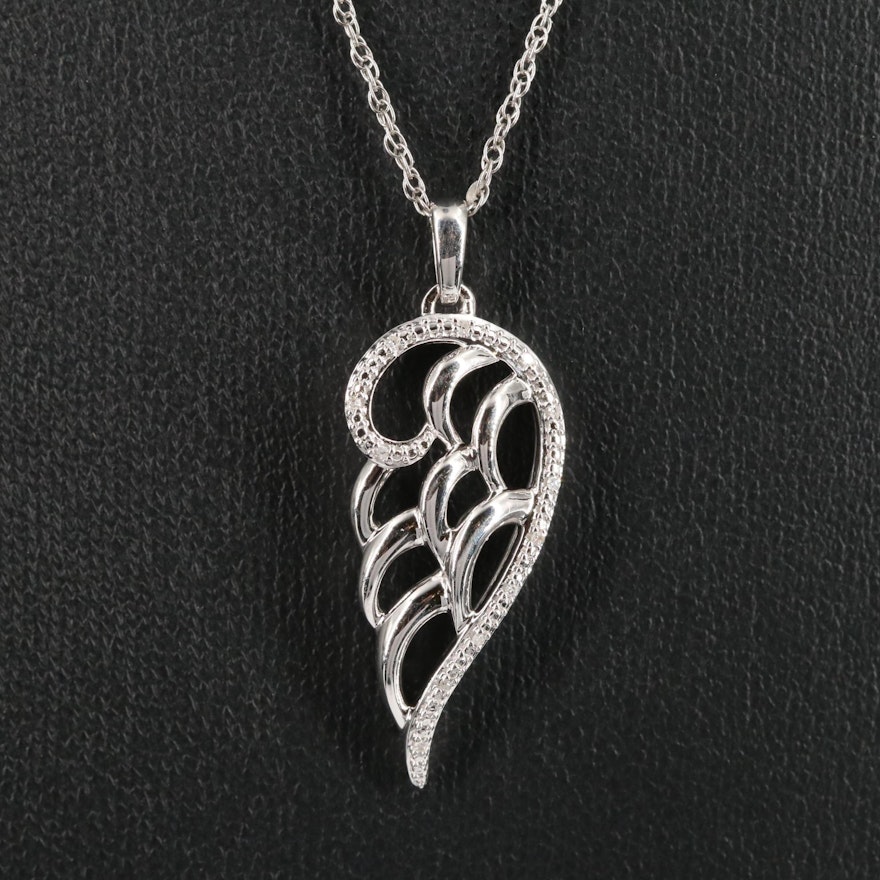 Sterling 0.02 CTW Diamond Wing Pendant Necklace