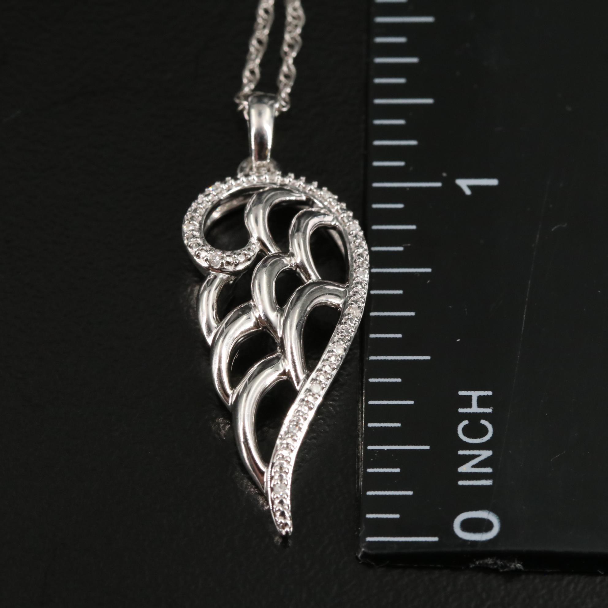 Sterling 0.02 CTW Diamond Wing Pendant Necklace