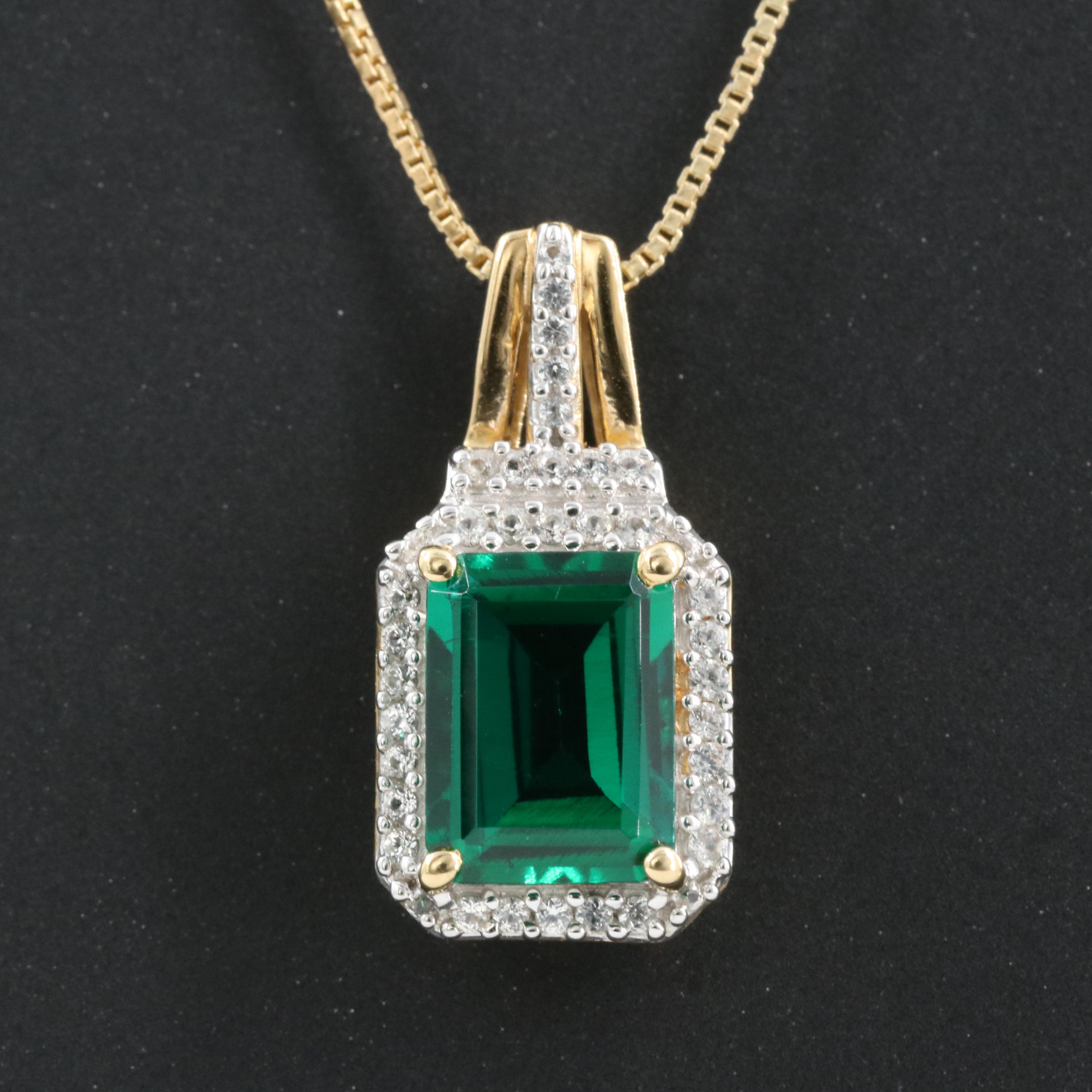 Sterling Emerald and Sapphire Pendant Necklace
