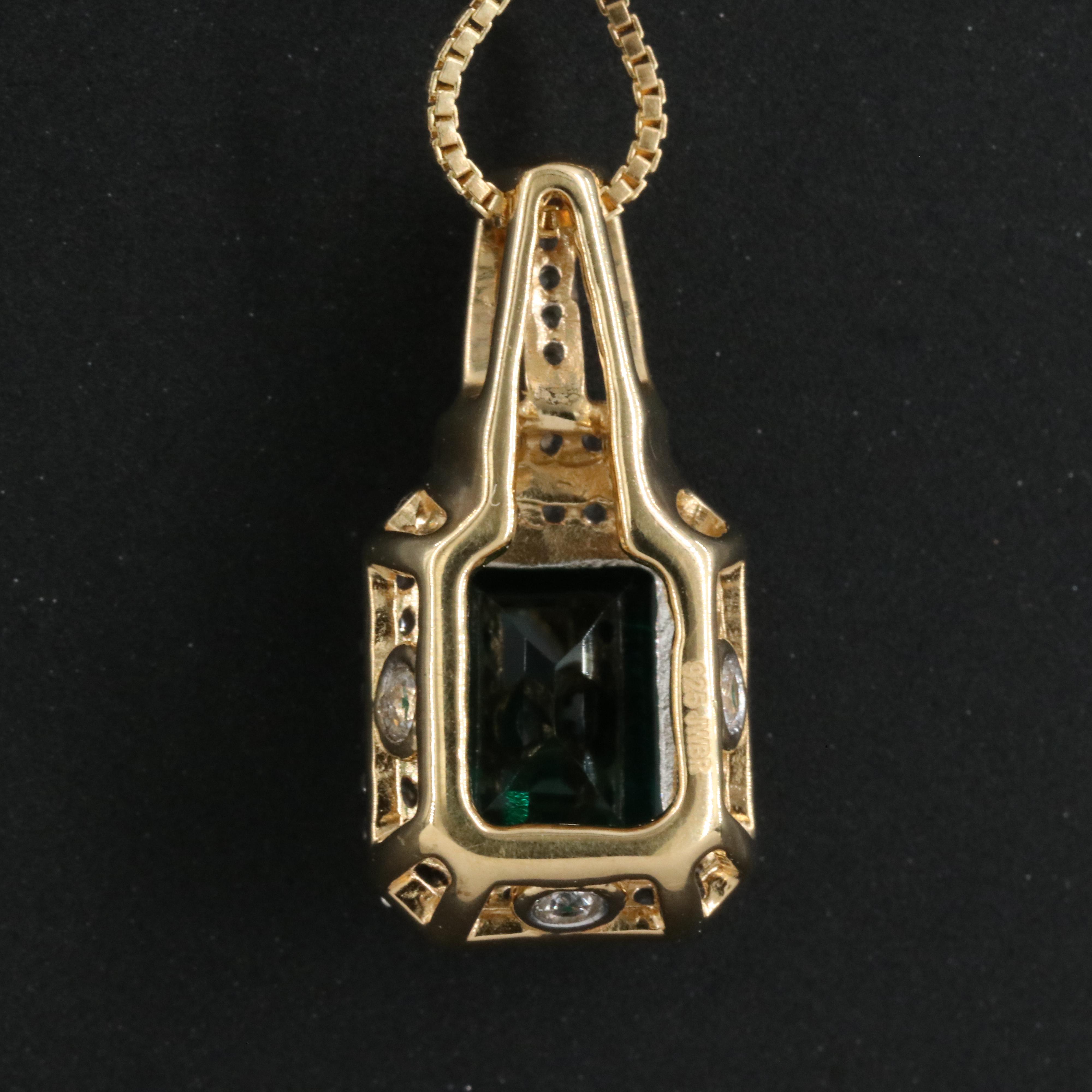 Sterling Emerald and Sapphire Pendant Necklace