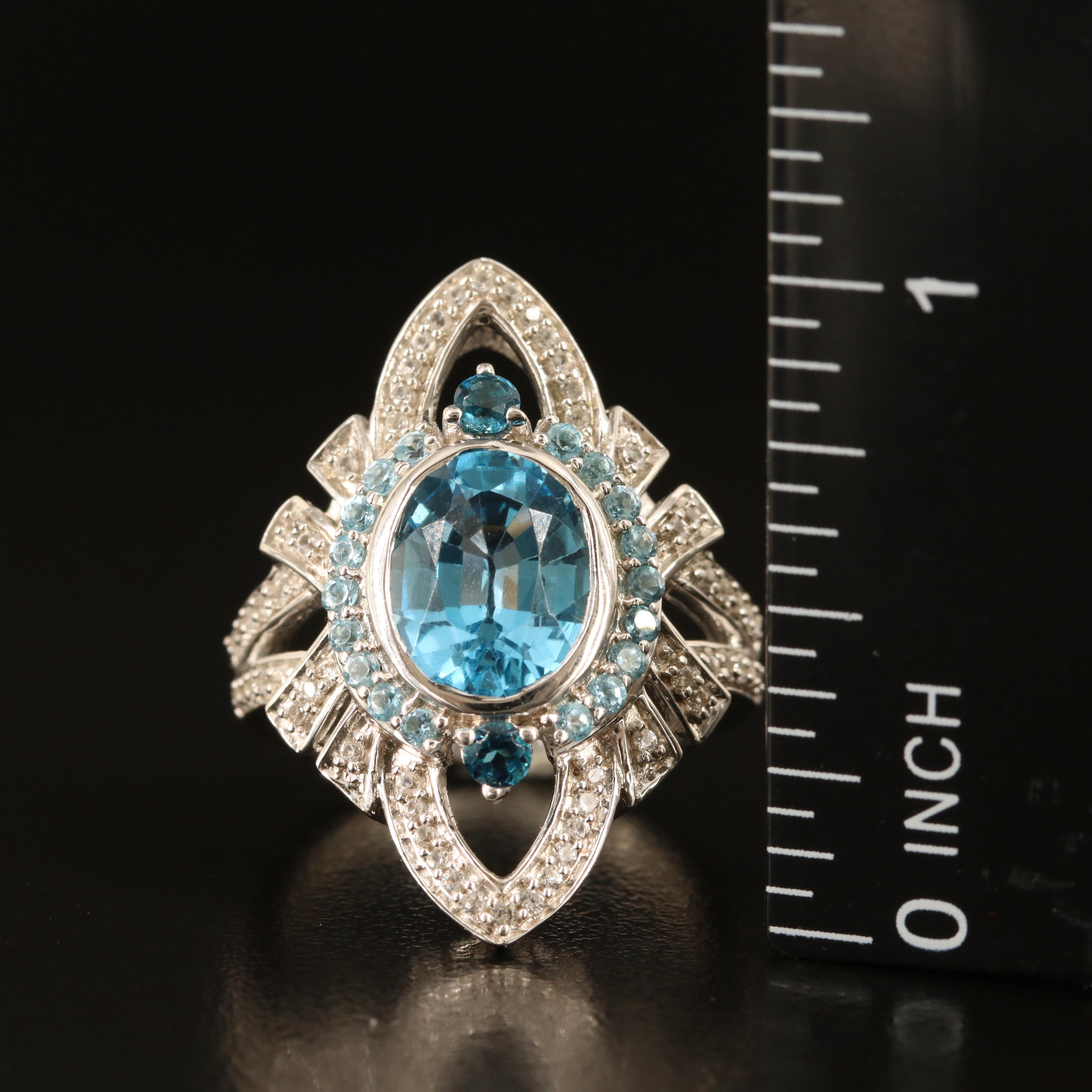 Sterling Topaz and White Sapphire Navette Ring