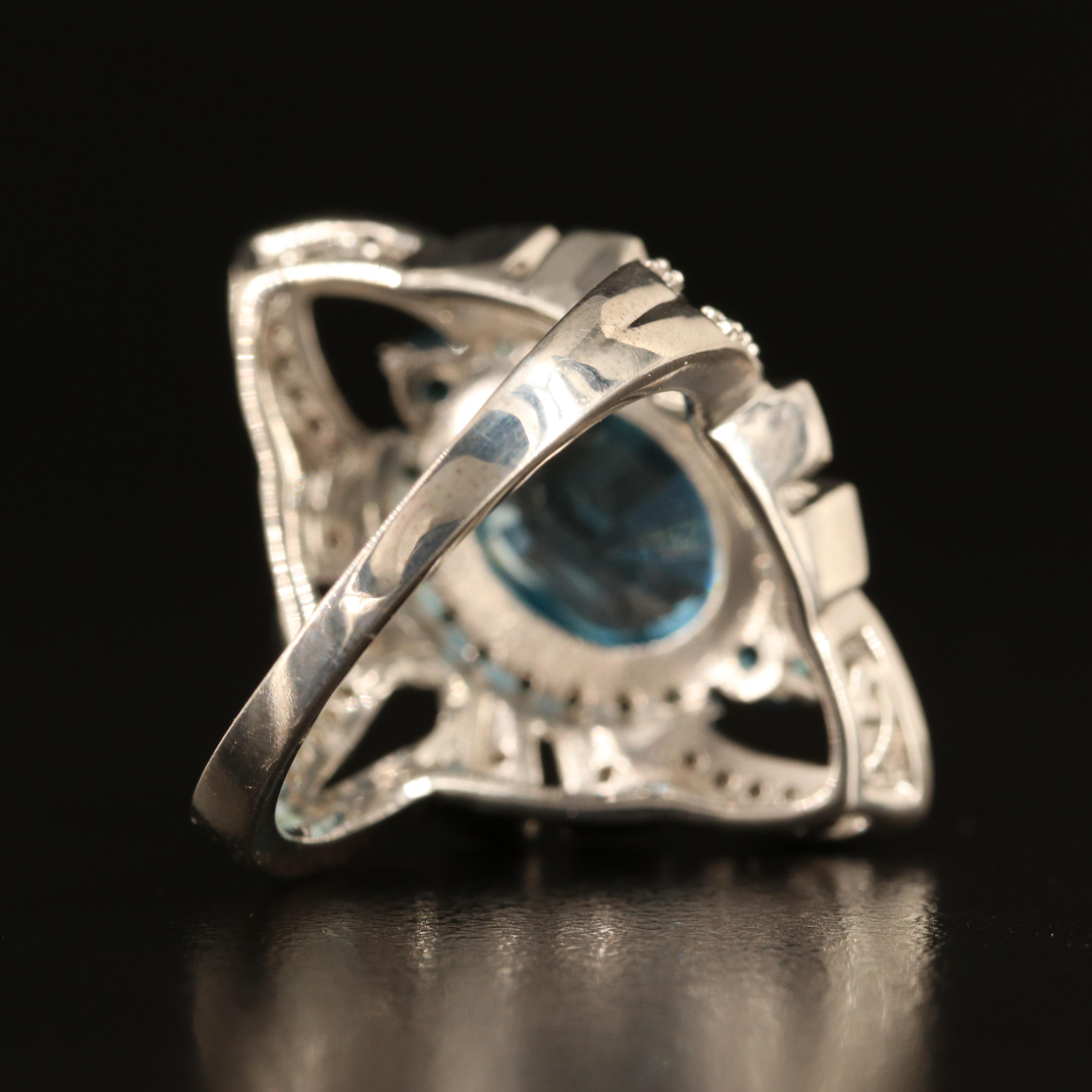 Sterling Topaz and White Sapphire Navette Ring