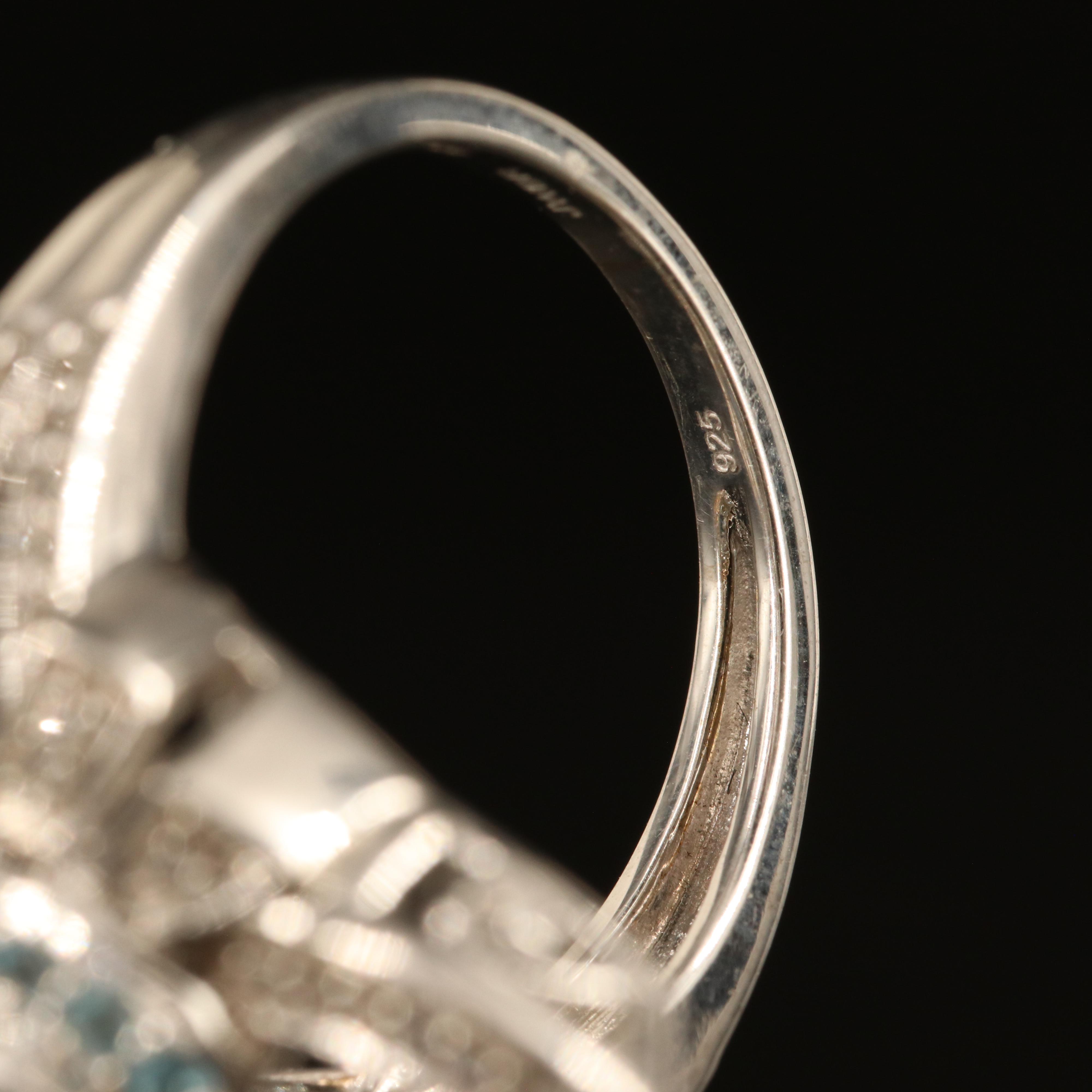 Sterling Topaz and White Sapphire Navette Ring