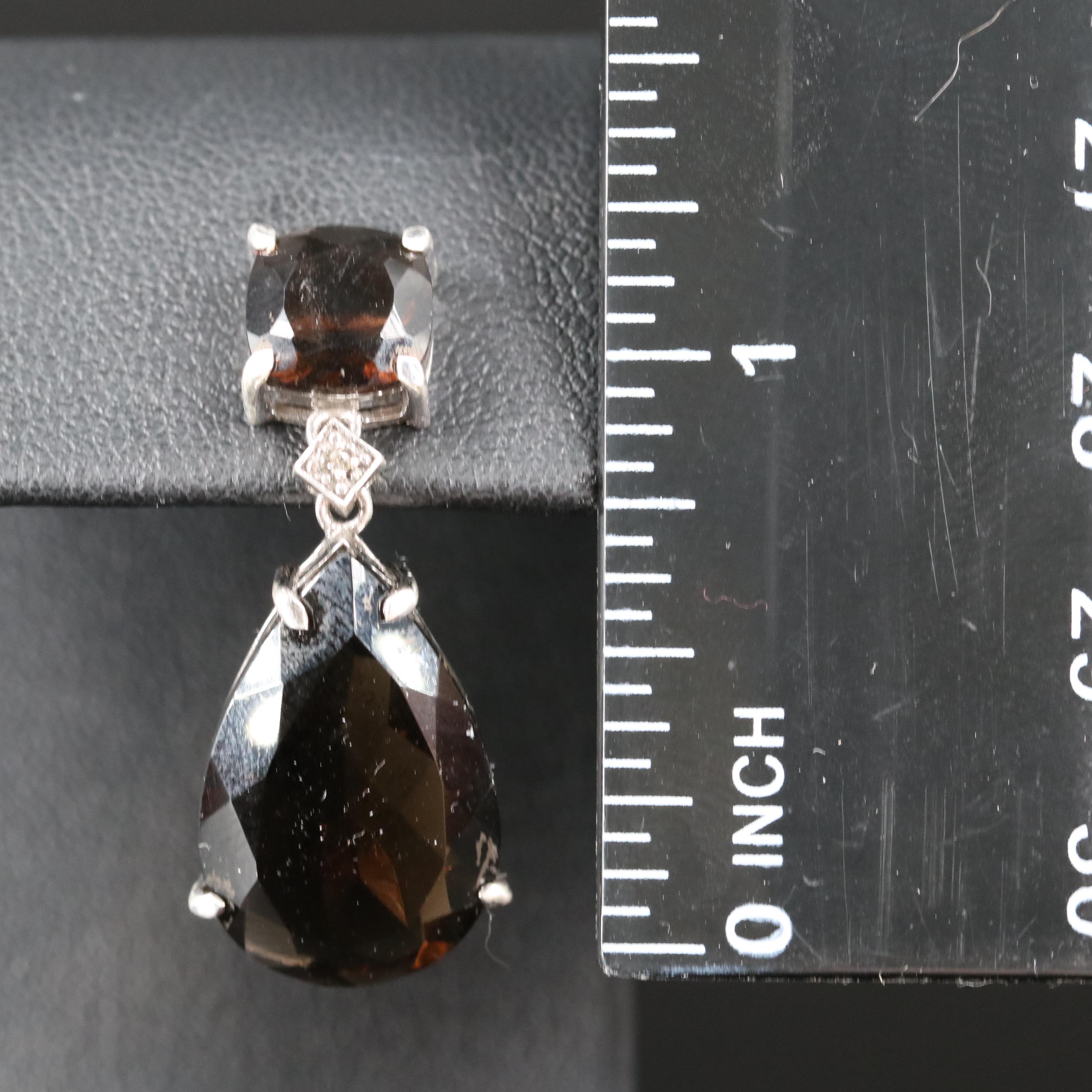 Sterling Smoky Quartz and Diamond Teardrop Earrings