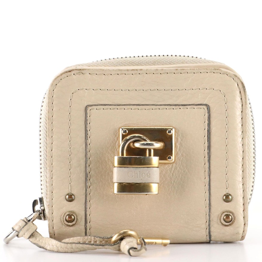Chloé Paddington Compact Zip Around Wallet in Cream Leather