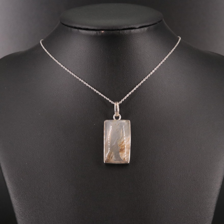 Sterling Rectangular Agate Pendant Necklace