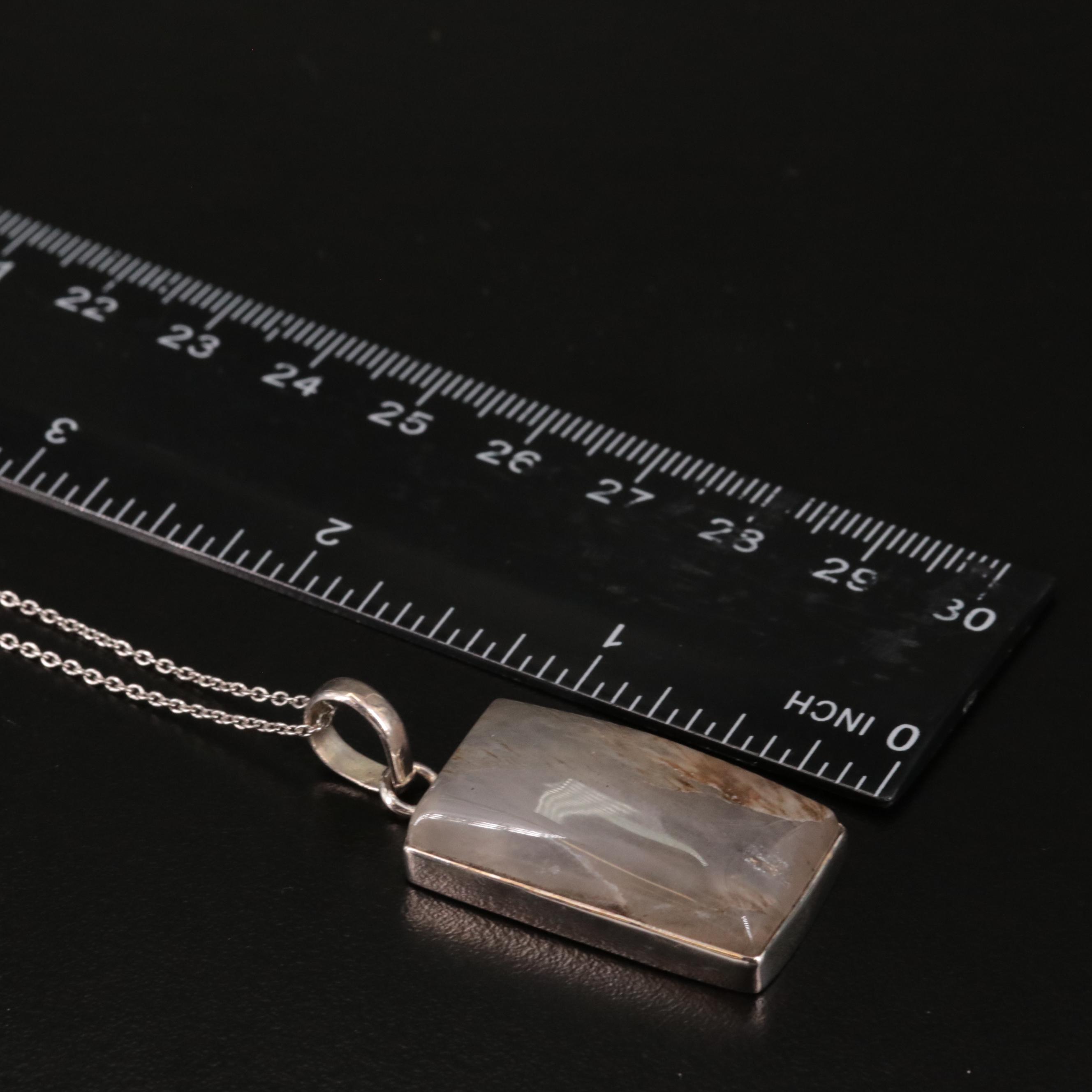 Sterling Rectangular Agate Pendant Necklace