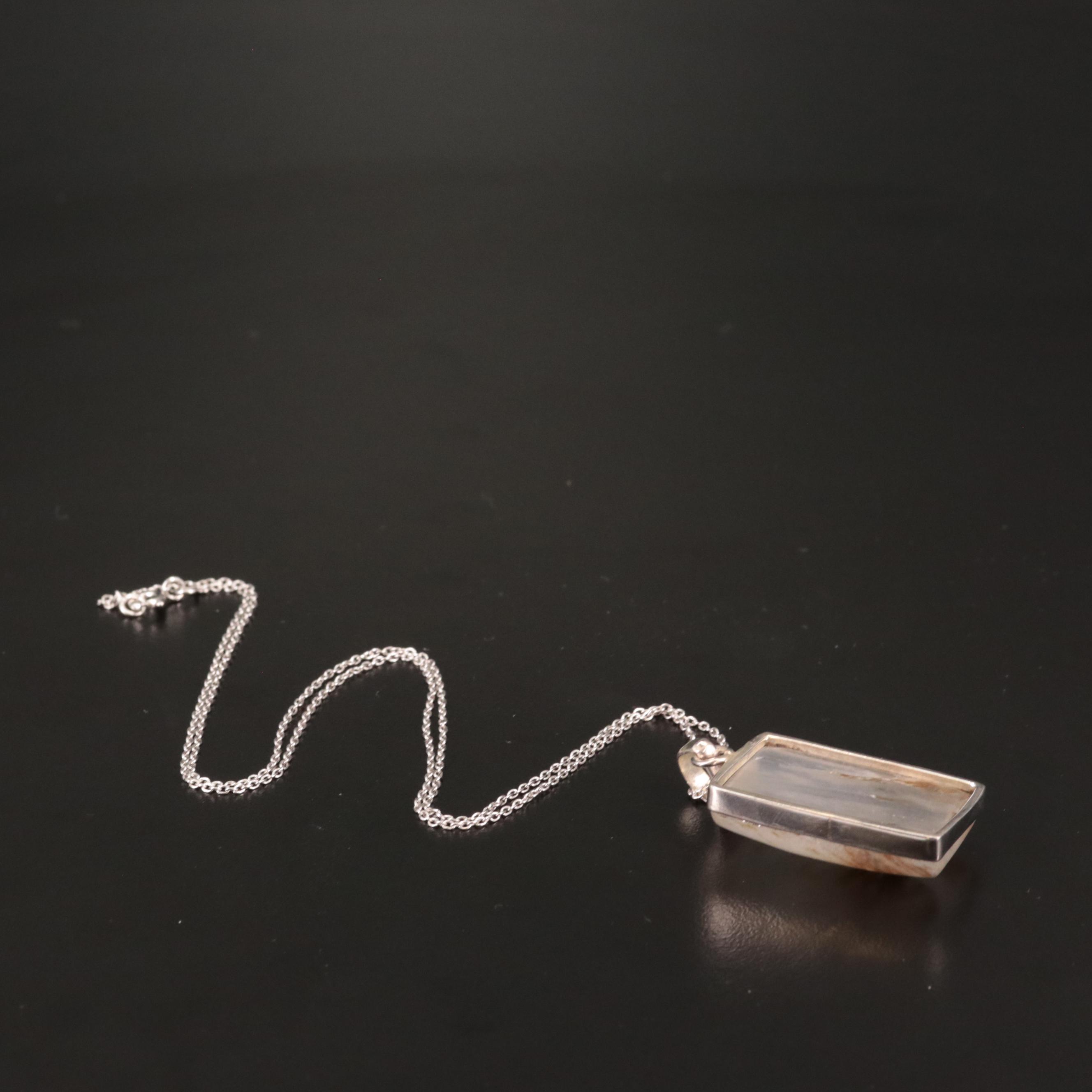 Sterling Rectangular Agate Pendant Necklace