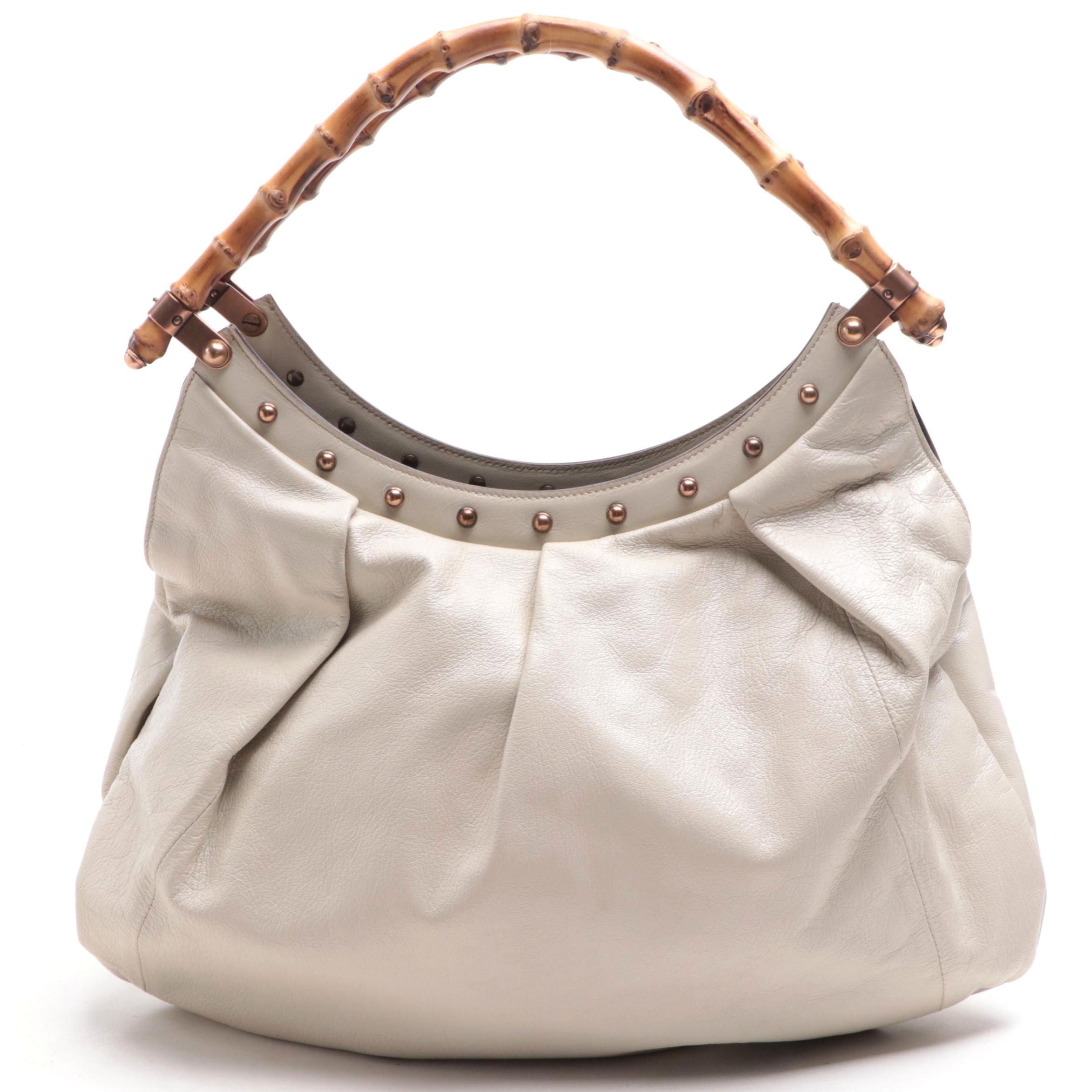 Gucci Bamboo Handle Hobo Bag in Cream Leather