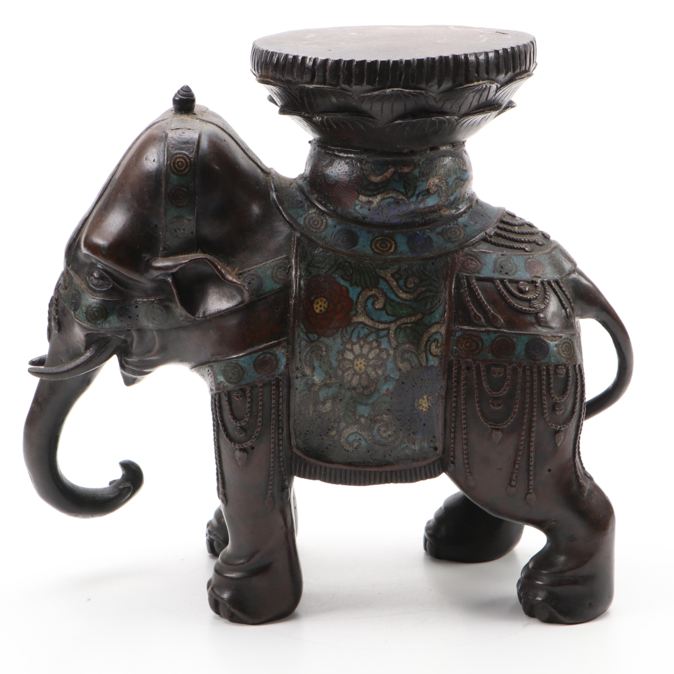 Japanese Champlevé Bronzed Metal Elephant Form Stand
