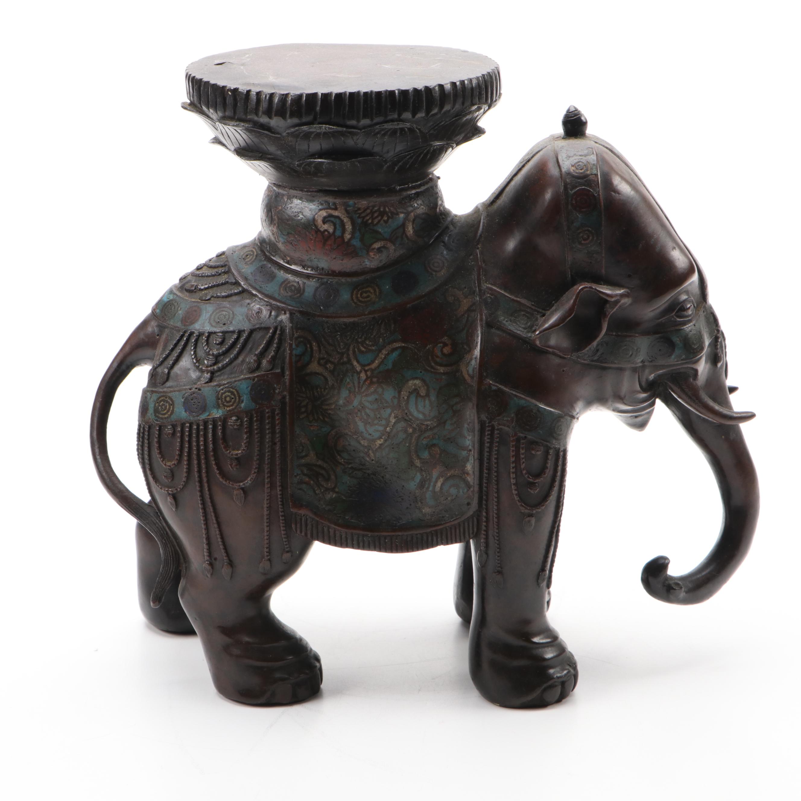 Japanese Champlevé Bronzed Metal Elephant Form Stand