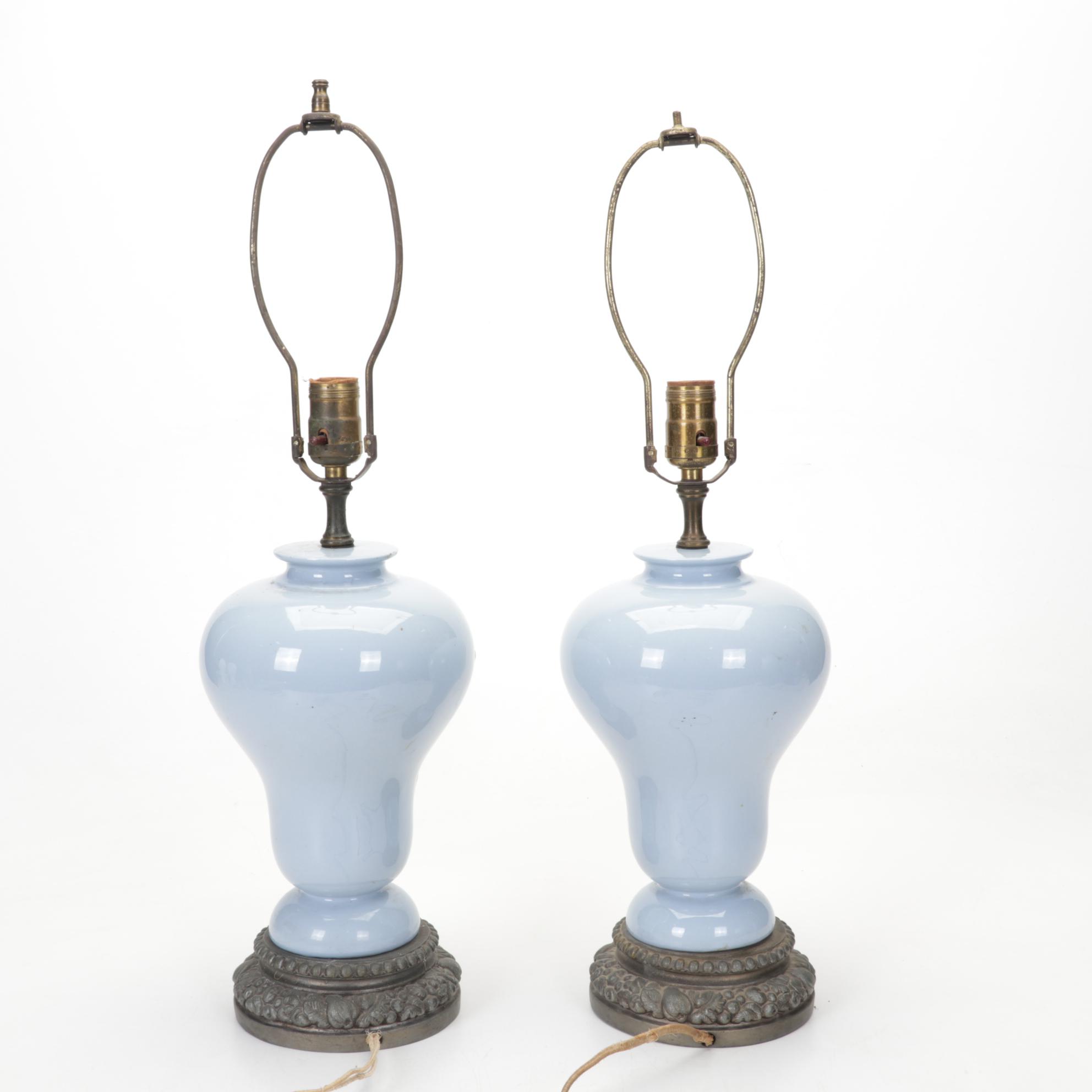 French Provincial Porcelain and Spelter Table Lamps, Early to Mid-20th Century
