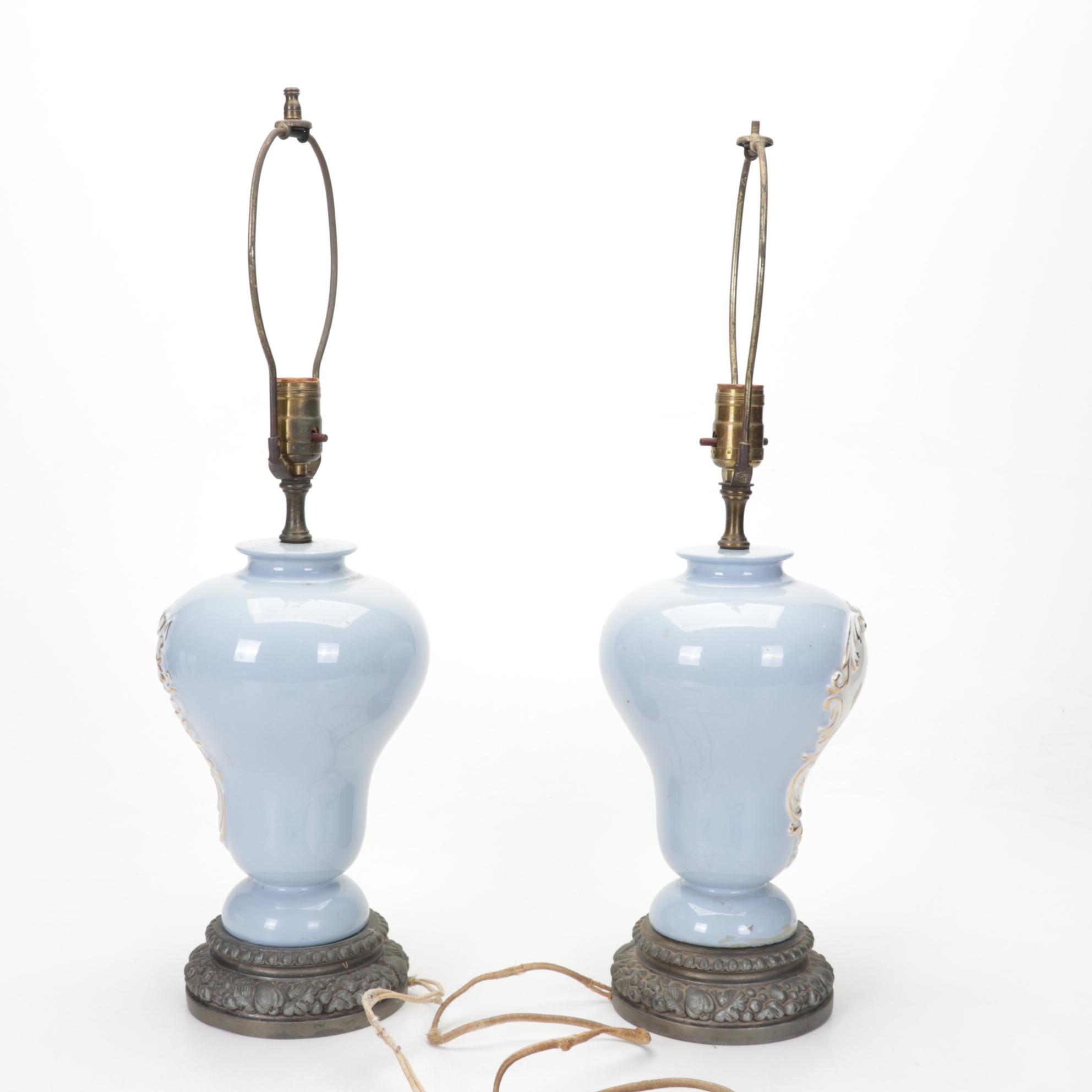 French Provincial Porcelain and Spelter Table Lamps, Early to Mid-20th Century