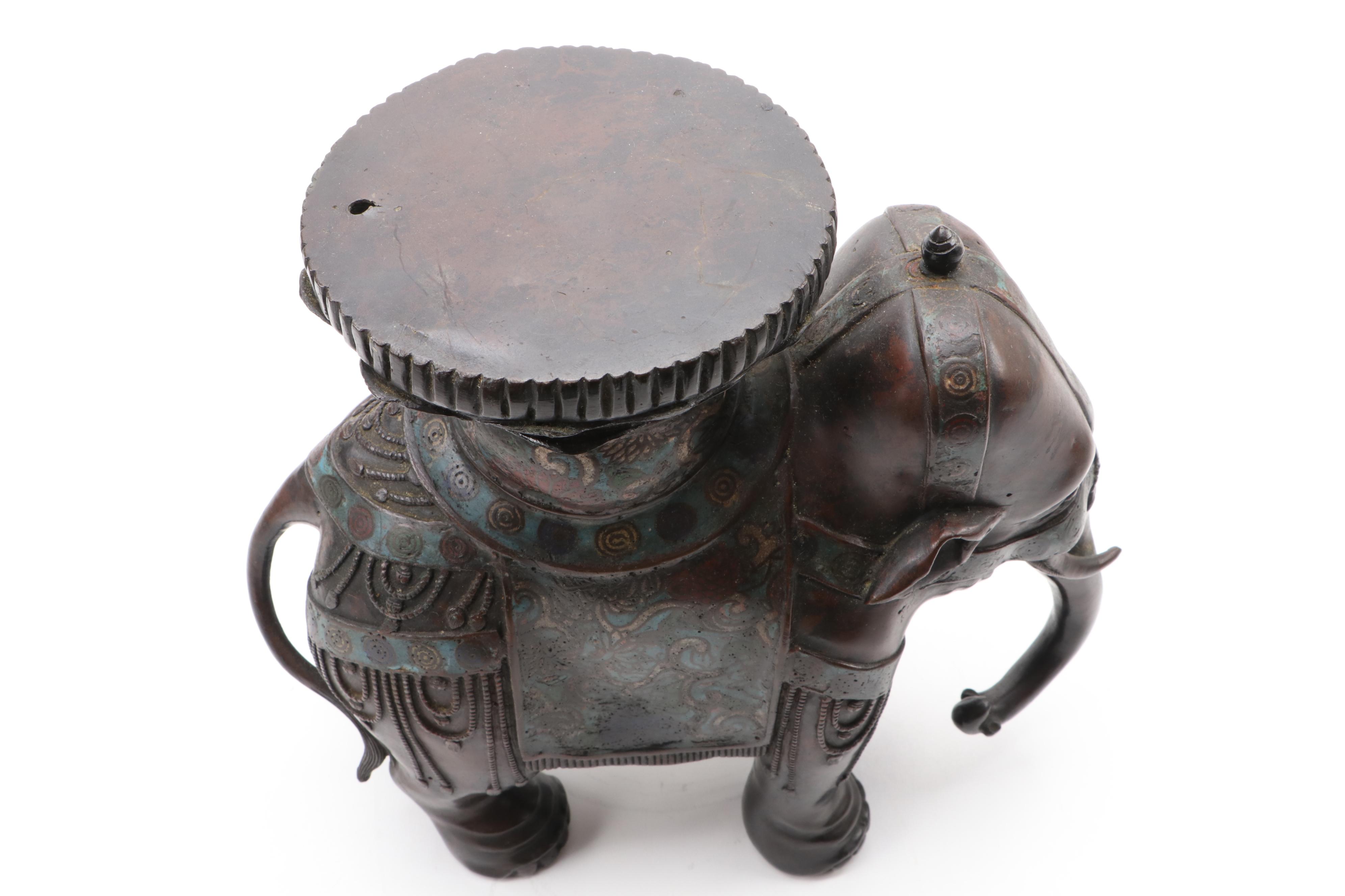 Japanese Champlevé Bronzed Metal Elephant Form Stand