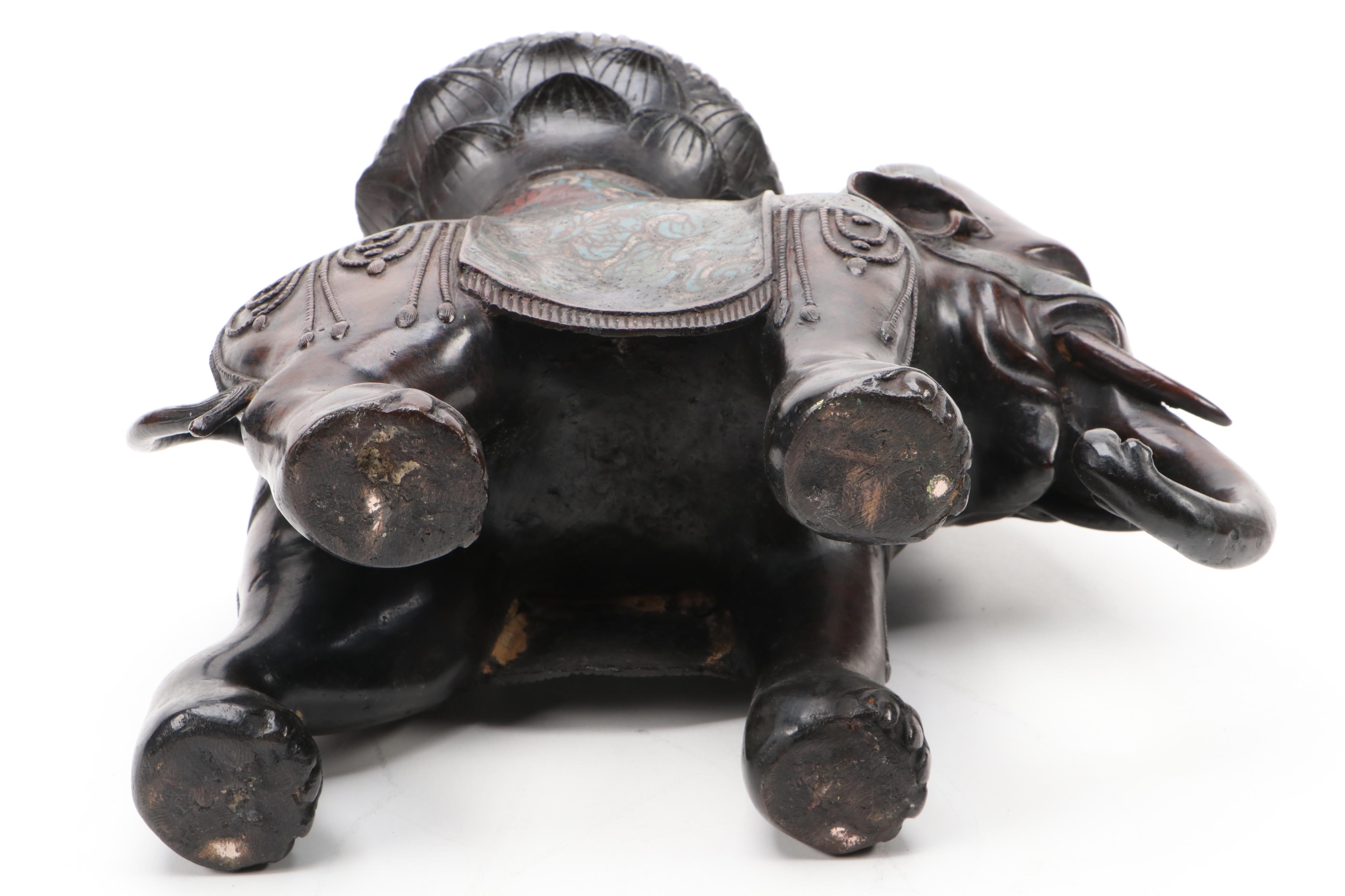 Japanese Champlevé Bronzed Metal Elephant Form Stand