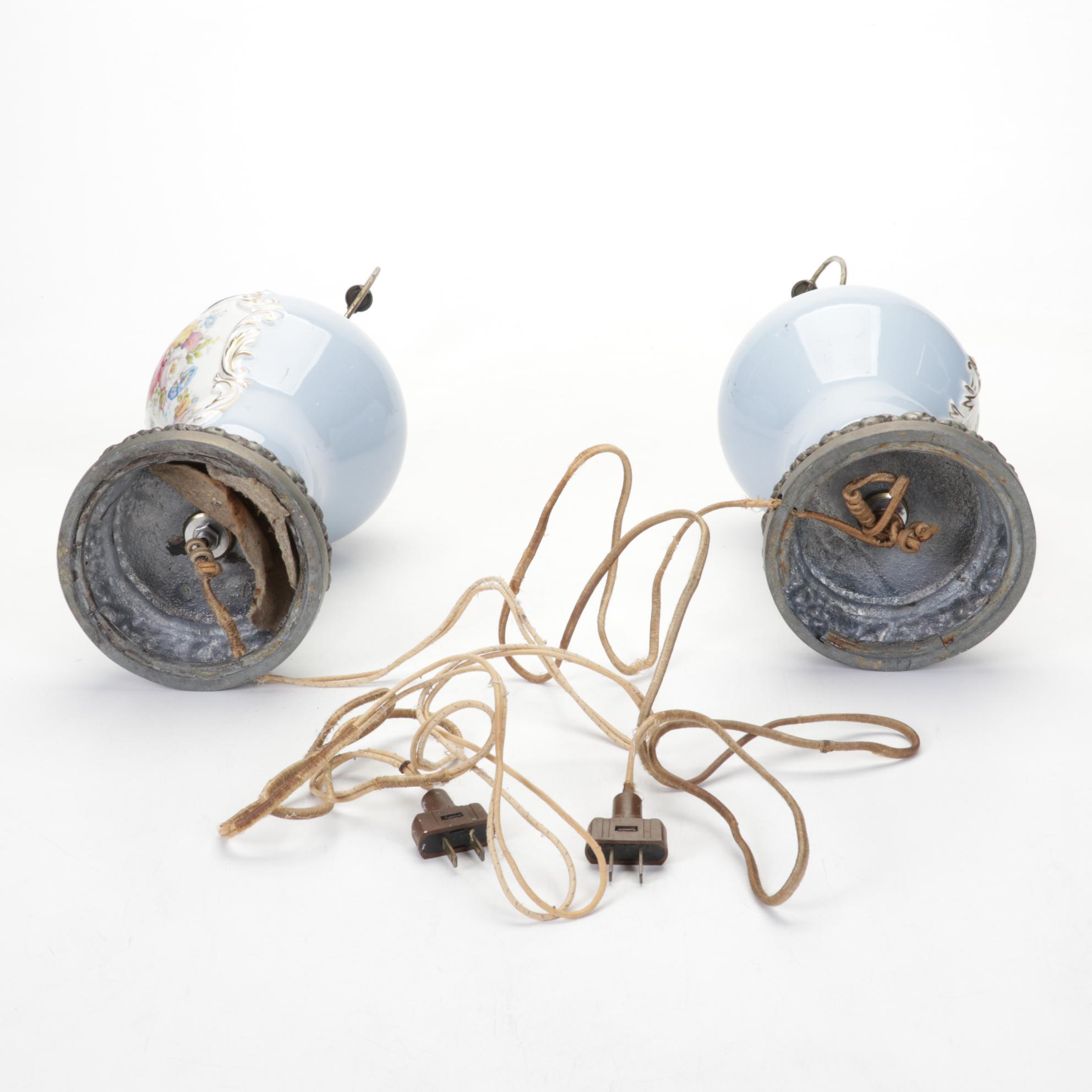 French Provincial Porcelain and Spelter Table Lamps, Early to Mid-20th Century