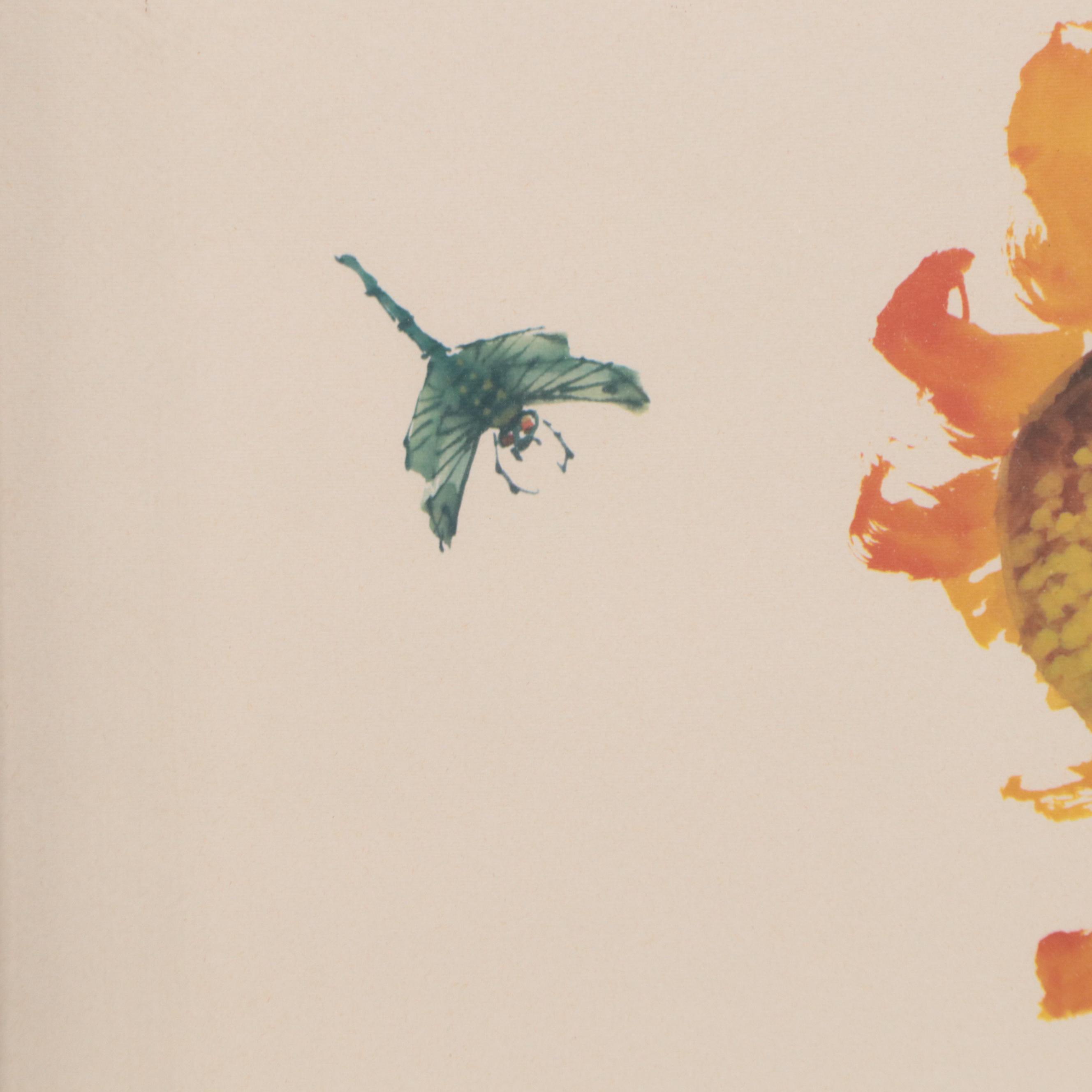 Offset Lithograph After Hui Chi Mau "Sunflowers and Dragonfly"
