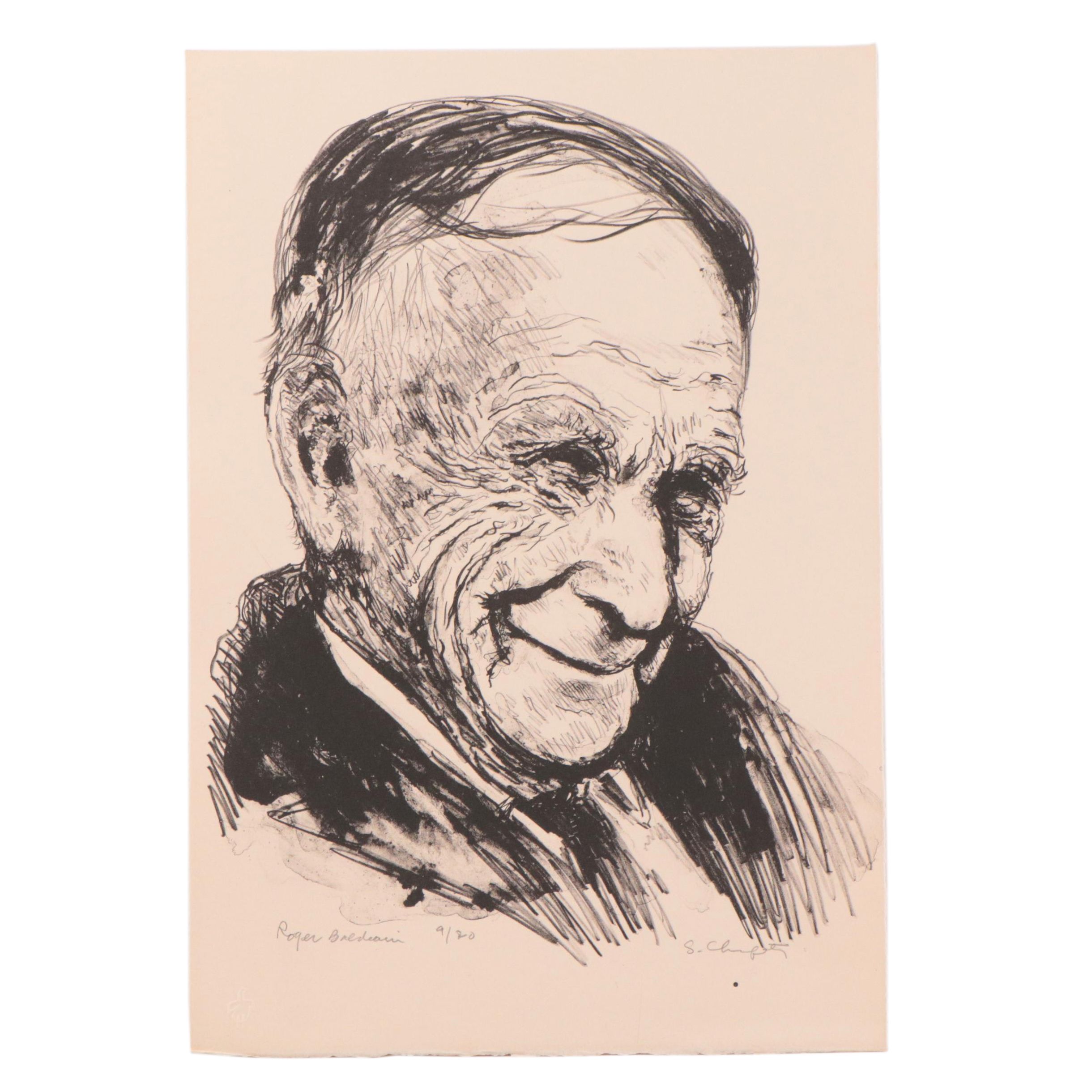Sidney Chafetz Portrait Lithograph "Roger Baldwin," 1981