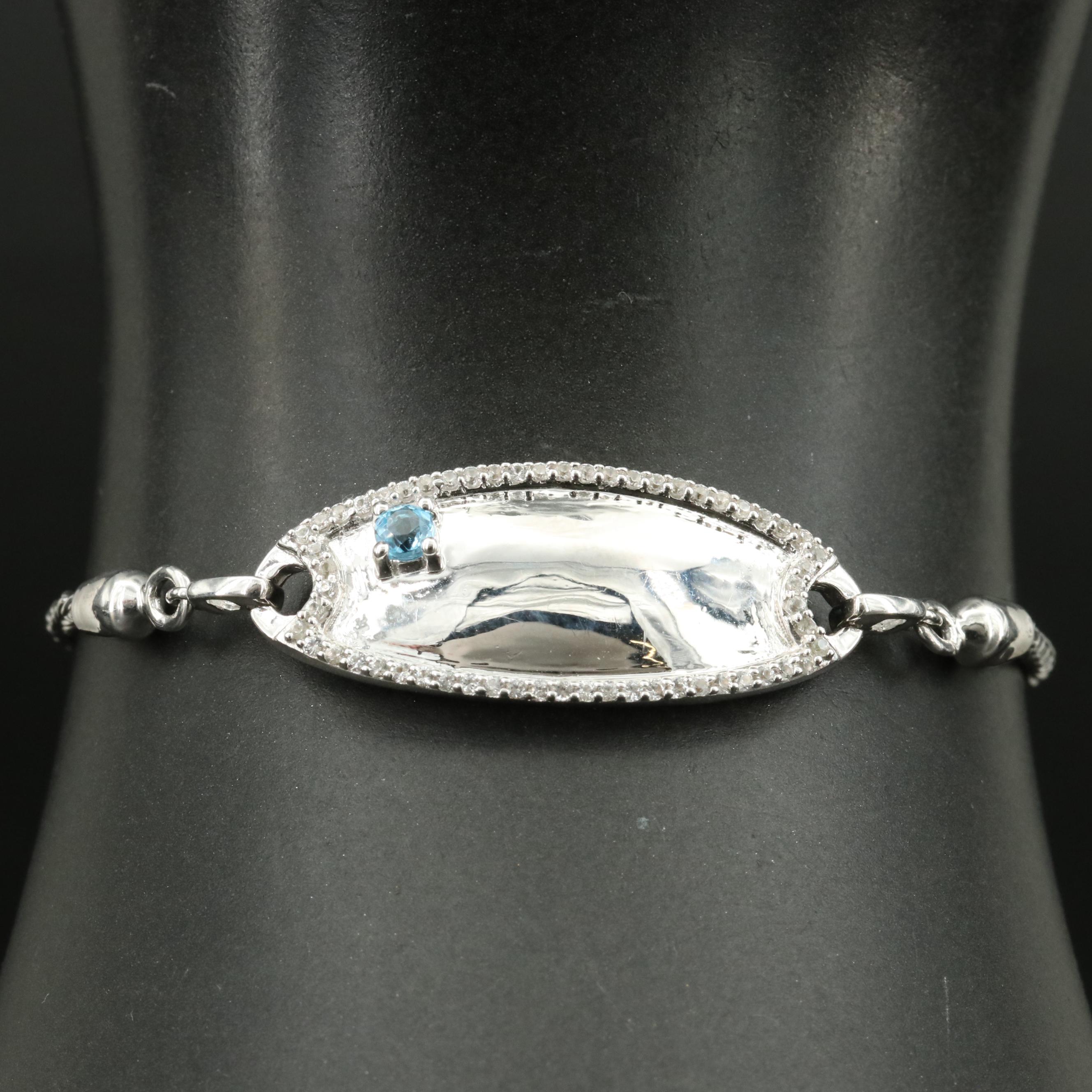 Sterling Topaz and Sapphire Bolo Bracelet