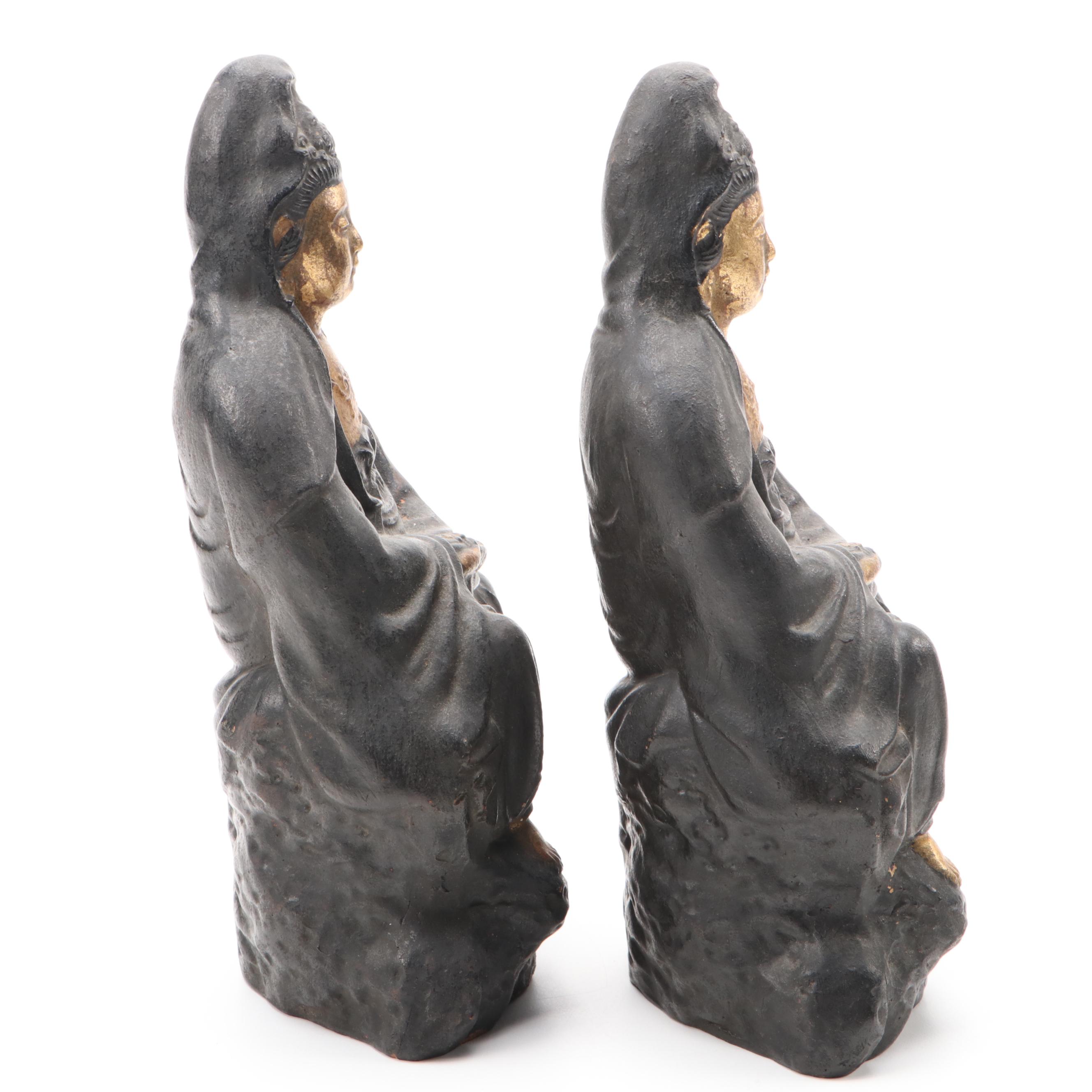 Japanese Parcel Gilt Painted Earthenware Sculptures of Kannon