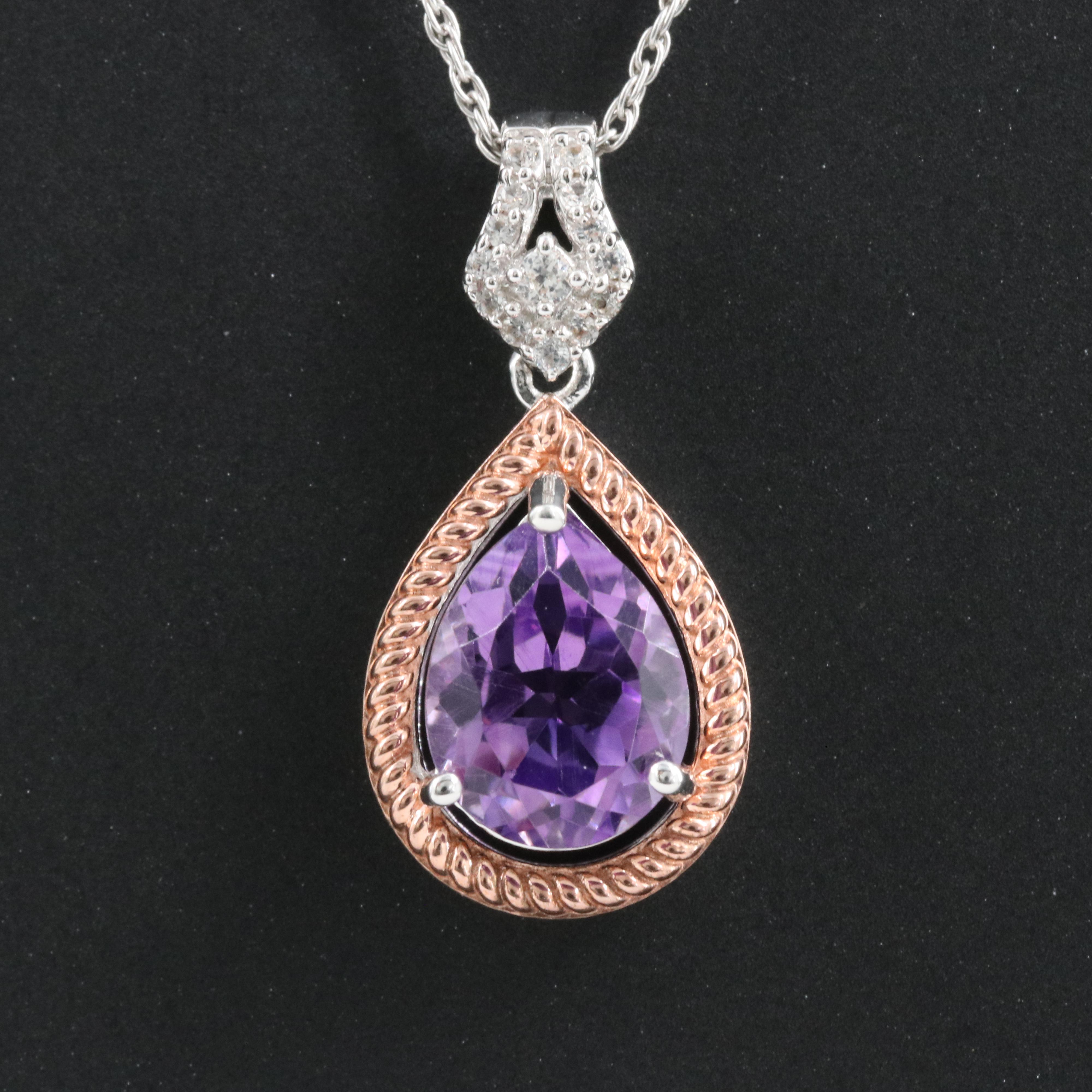 Sterling Amethyst and Sapphire Pendant Necklace
