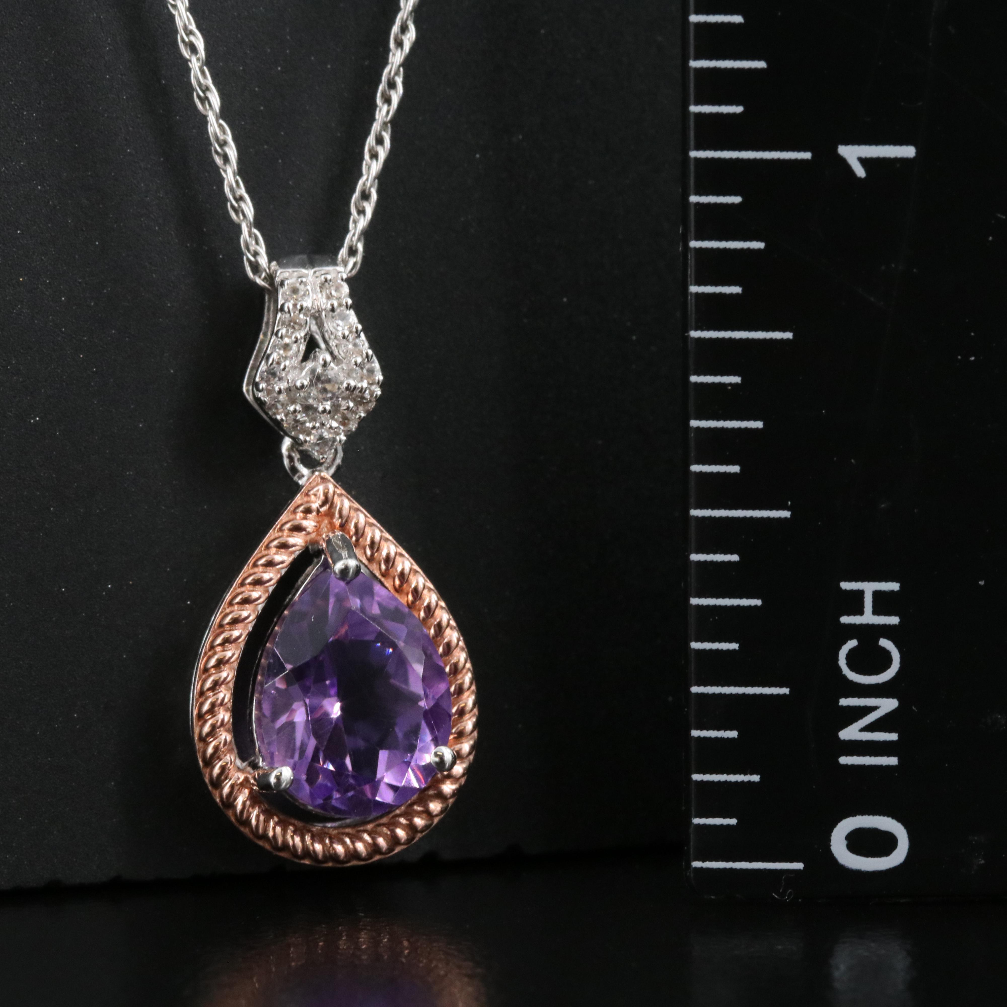 Sterling Amethyst and Sapphire Pendant Necklace