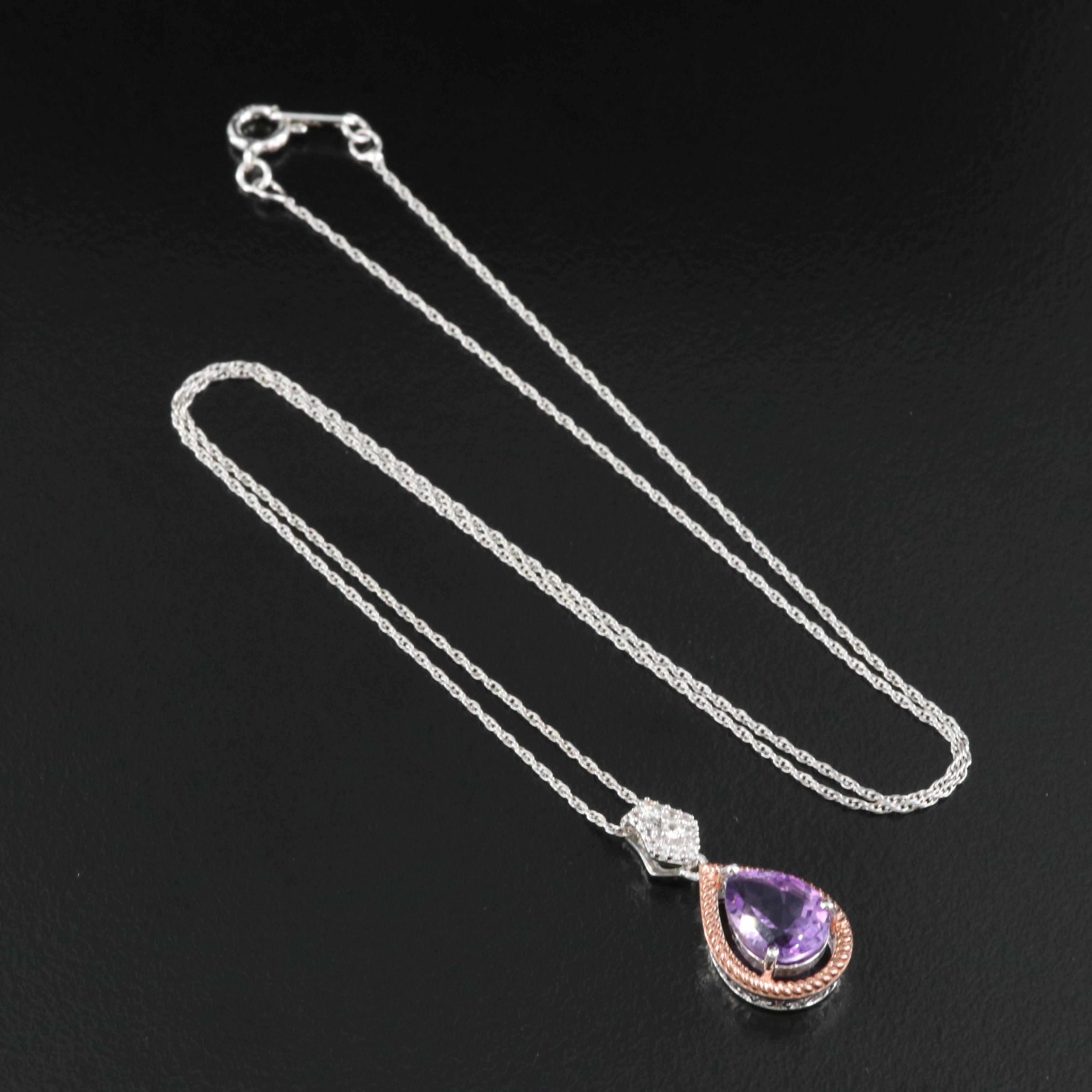 Sterling Amethyst and Sapphire Pendant Necklace
