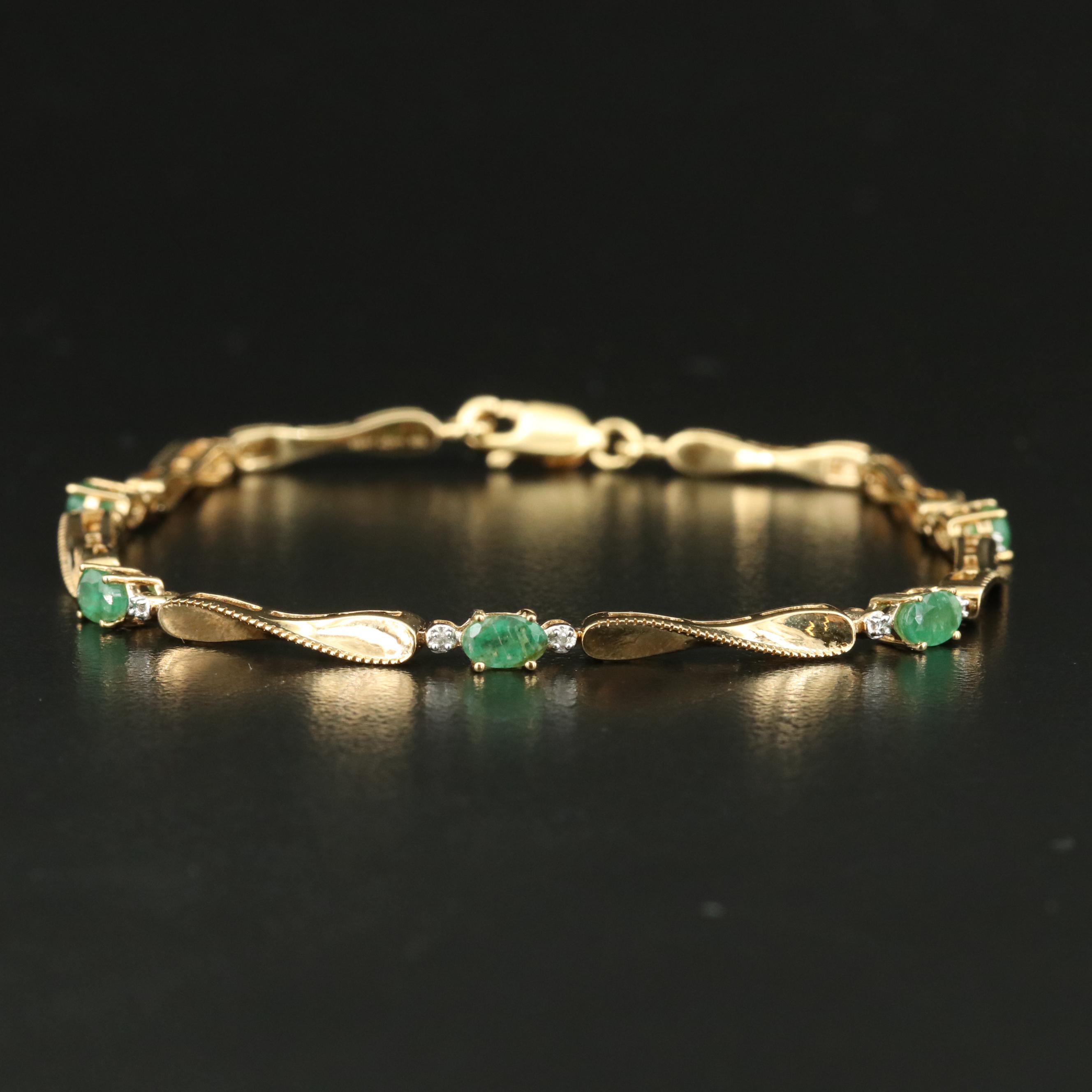 Sterling Emerald and Diamond Twist Bracelet