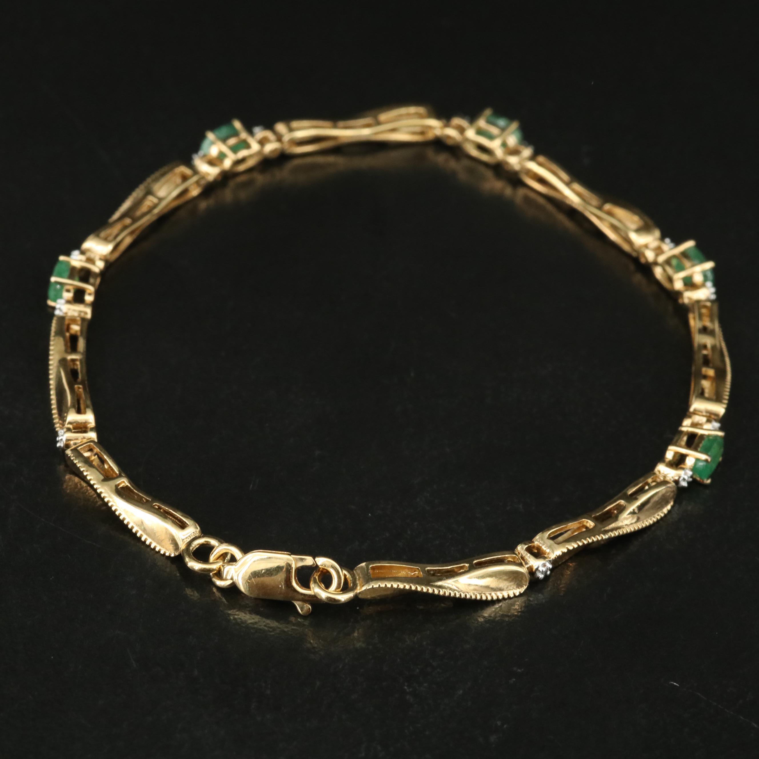 Sterling Emerald and Diamond Twist Bracelet