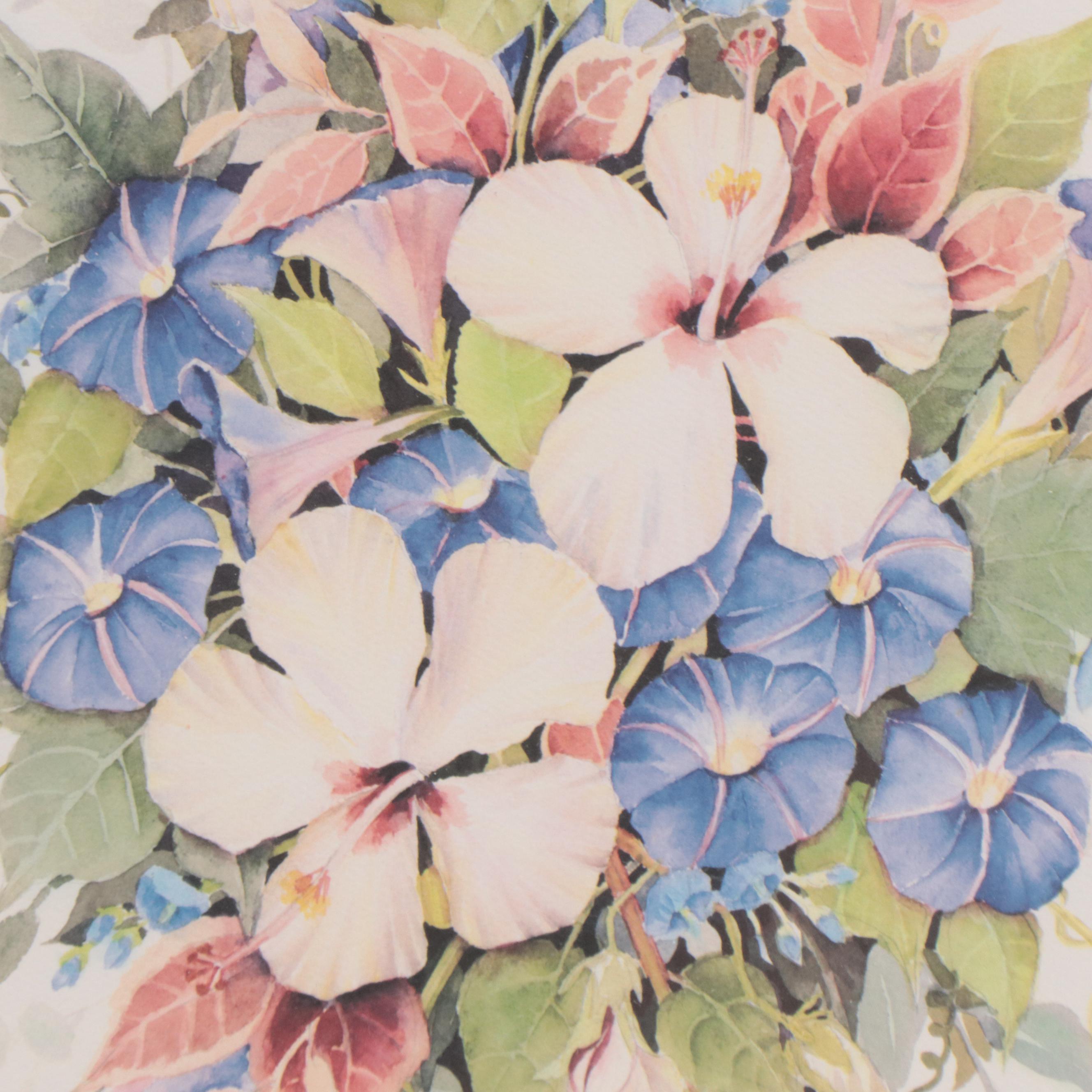 Carol Holding Offset Lithograph of Flowers, 1992