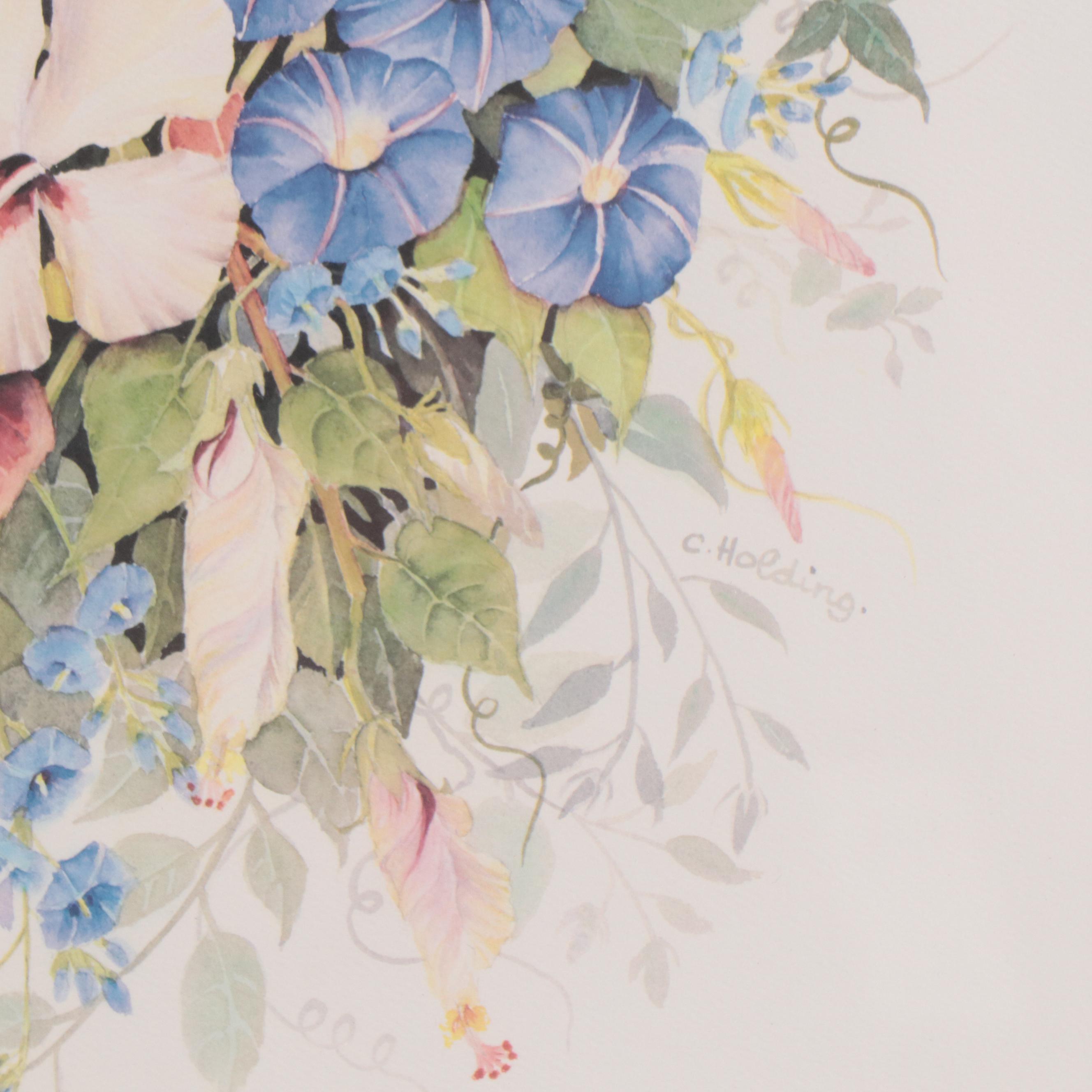 Carol Holding Offset Lithograph of Flowers, 1992