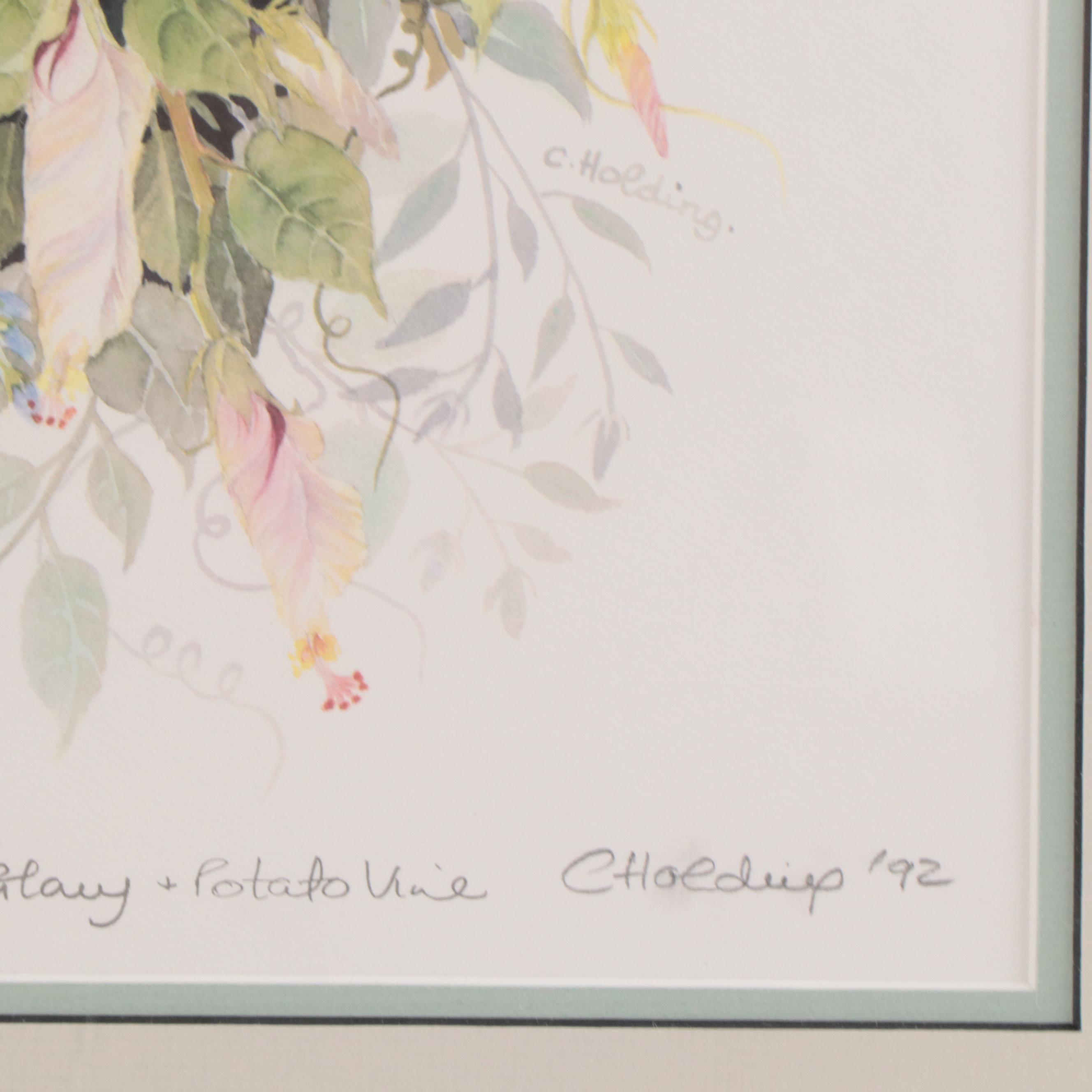 Carol Holding Offset Lithograph of Flowers, 1992