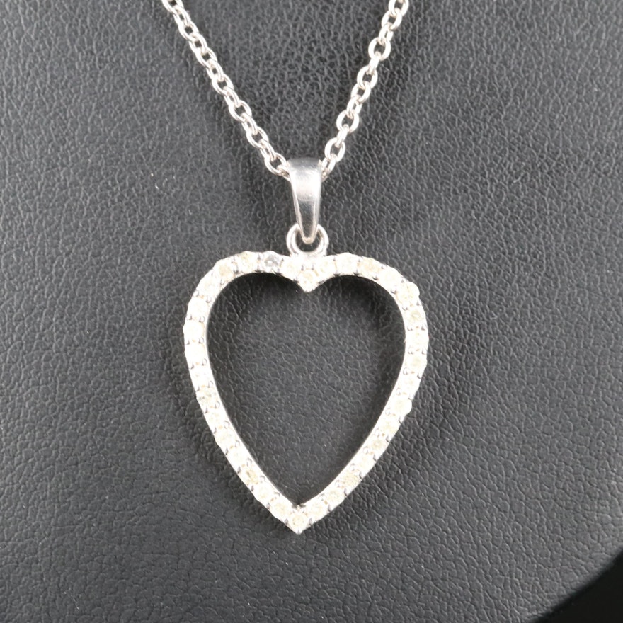 Sterling Diamond Heart Pendant Necklace