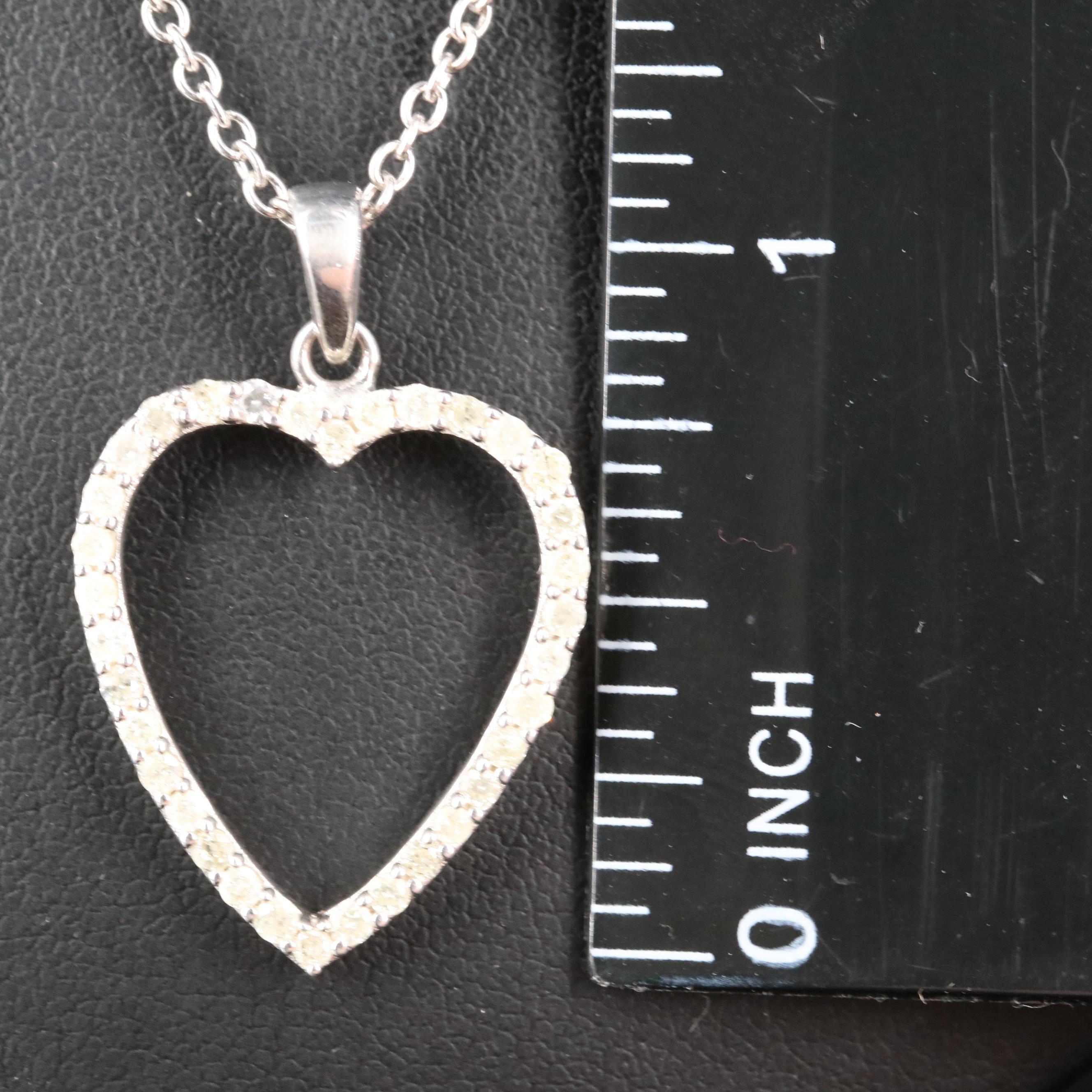 Sterling Diamond Heart Pendant Necklace