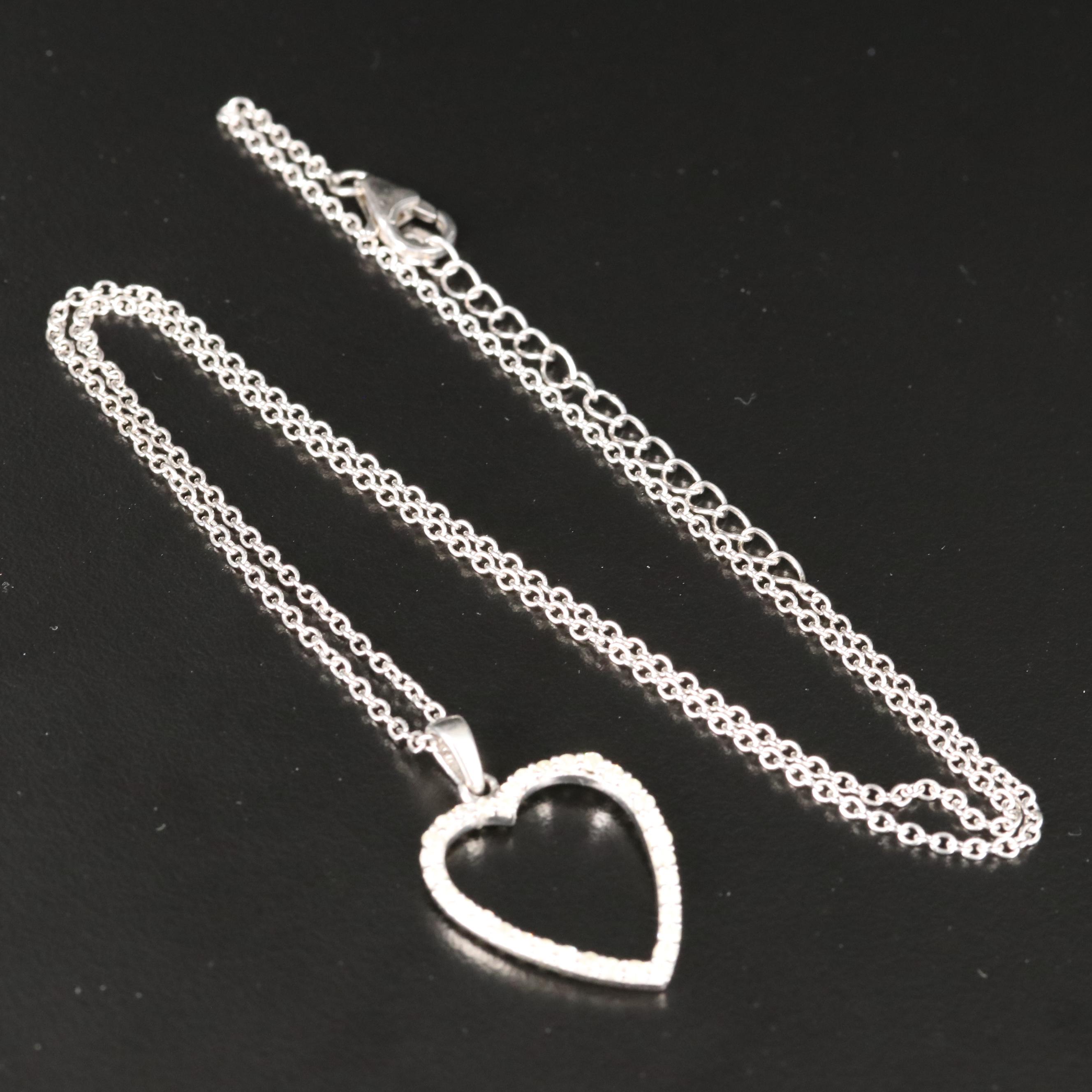 Sterling Diamond Heart Pendant Necklace