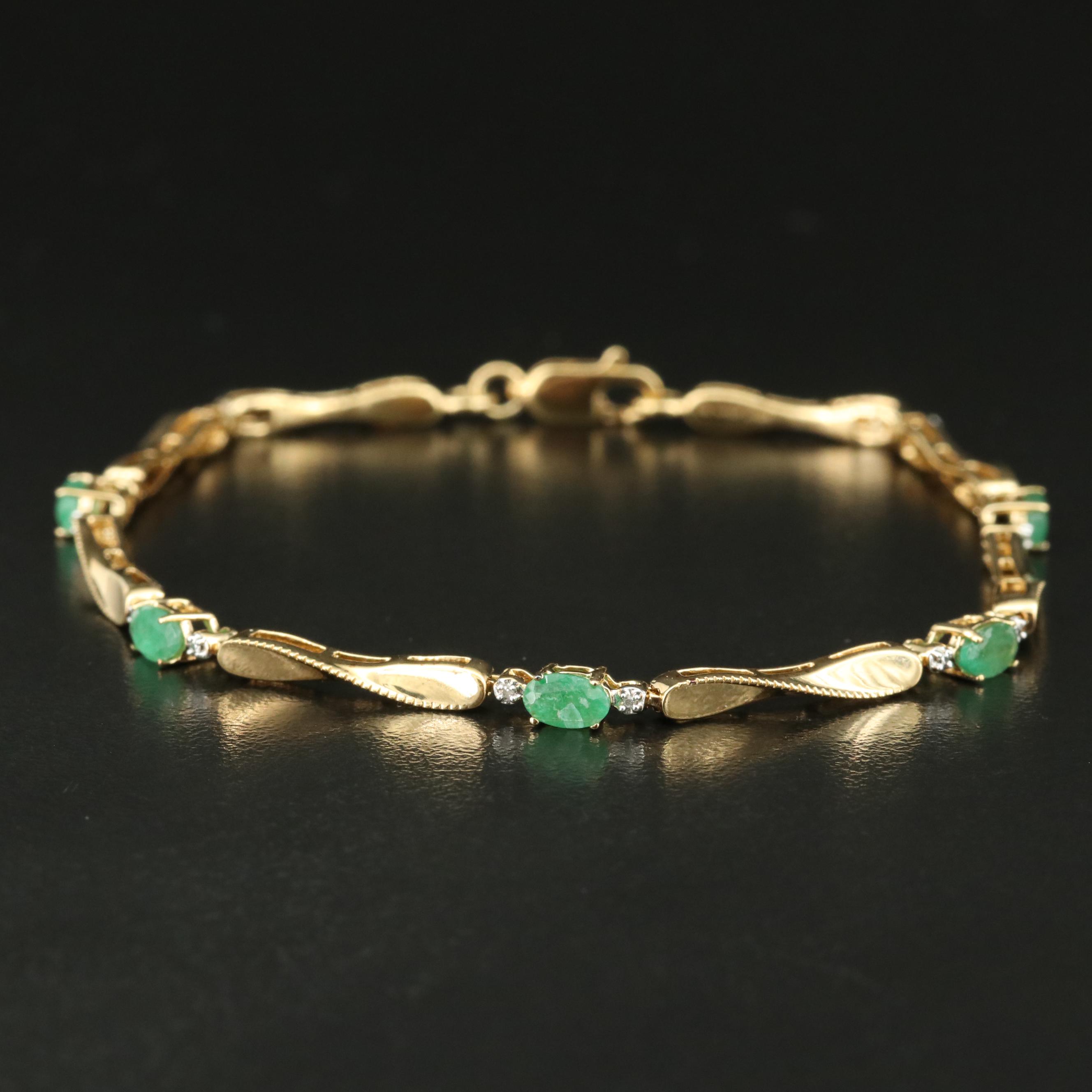 Sterling Emerald and Diamond Bracelet